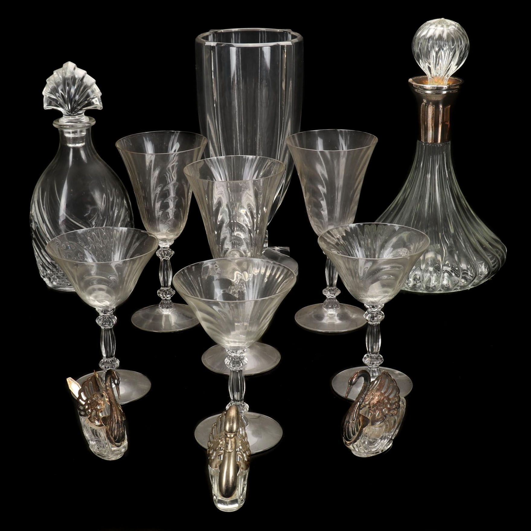 Miller Rogaska Vase, Swan Salt Cellars, Genie Decanter, and More