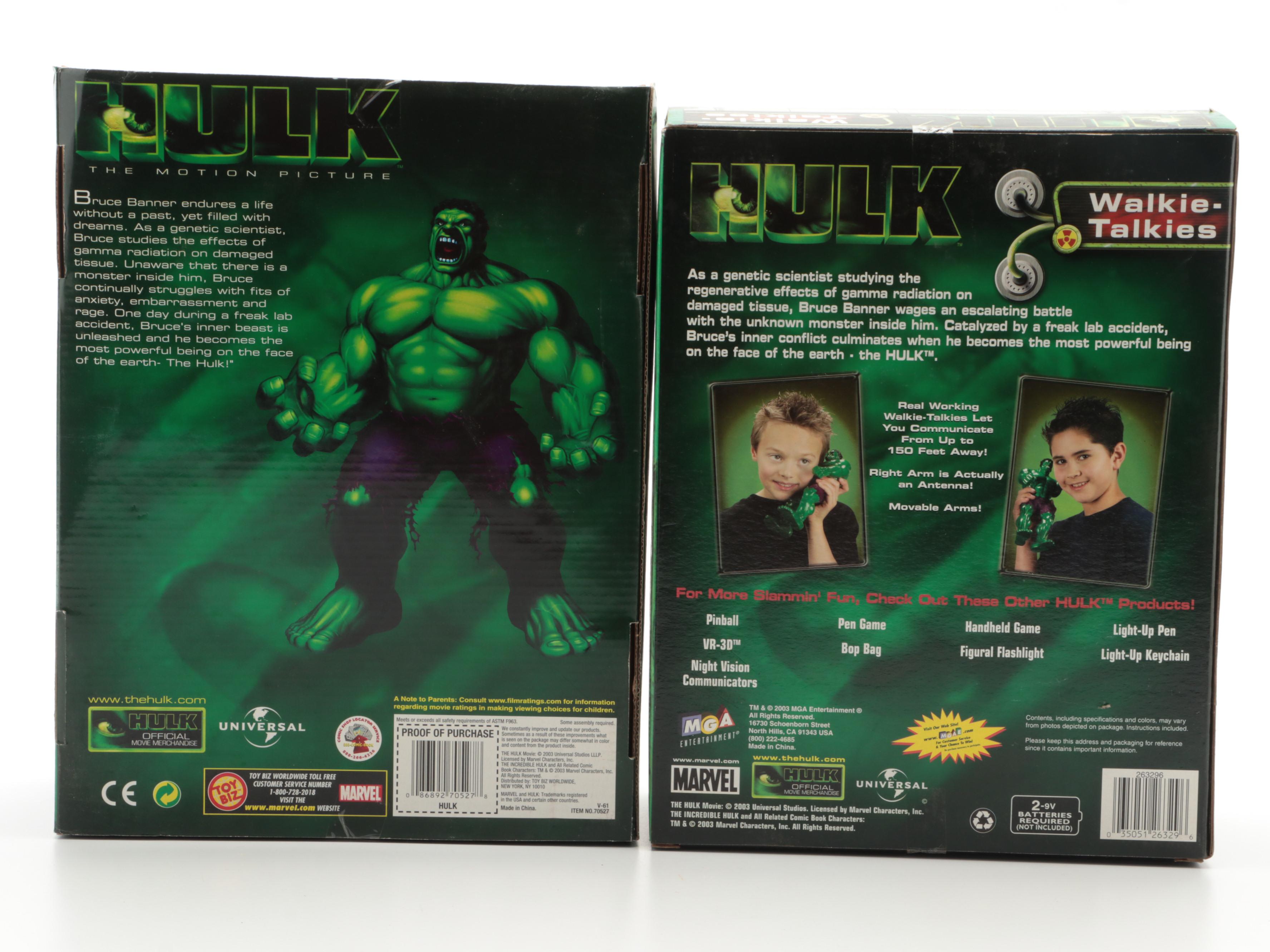 Marvel Toy Biz Incredible Hulk Action Figures, Walkie Talkies, Cookie Jar, More
