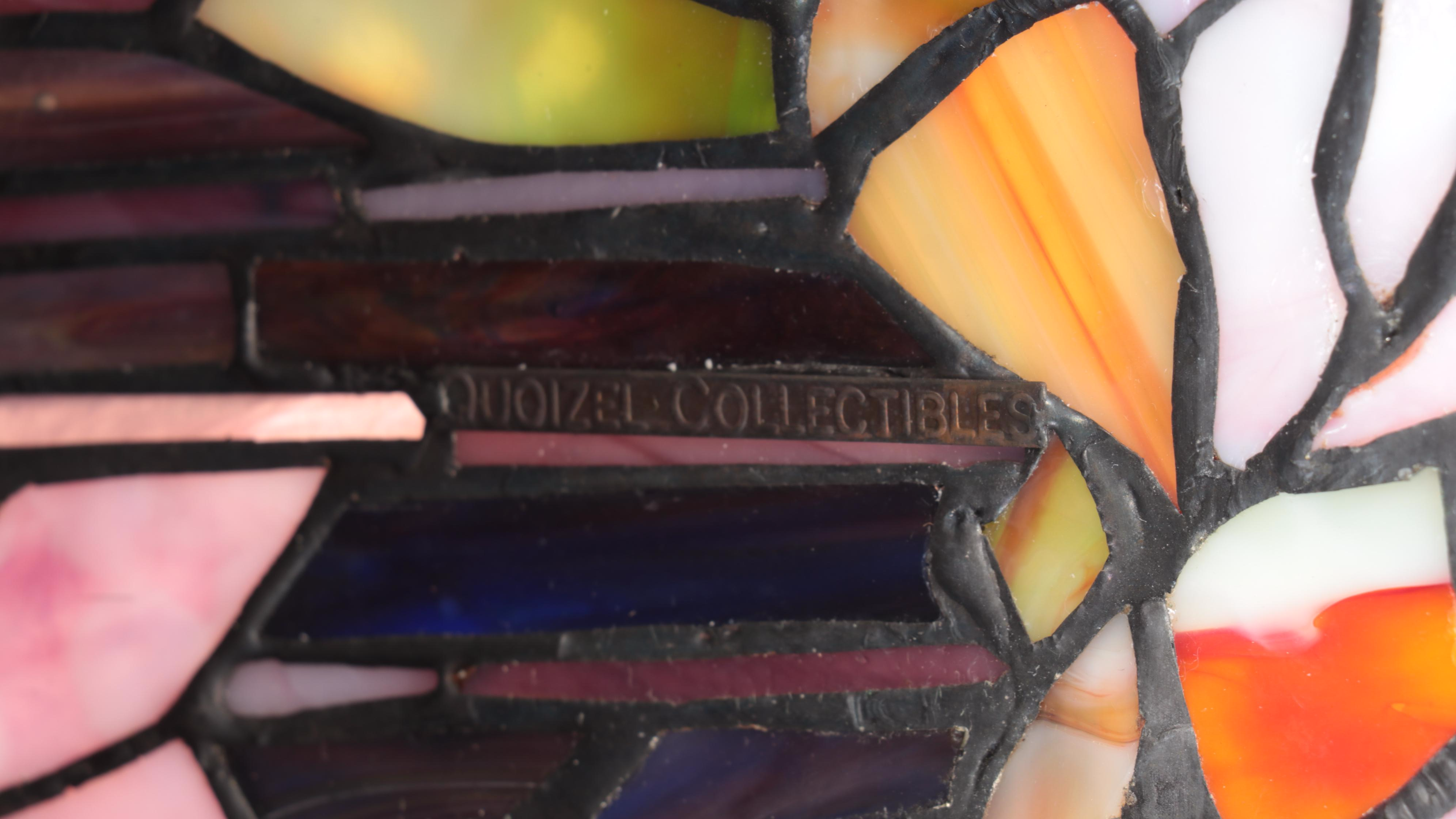 Quoizel Three-Arm Flowering Lotus Tiffany Style Slag Glass Table Lamp