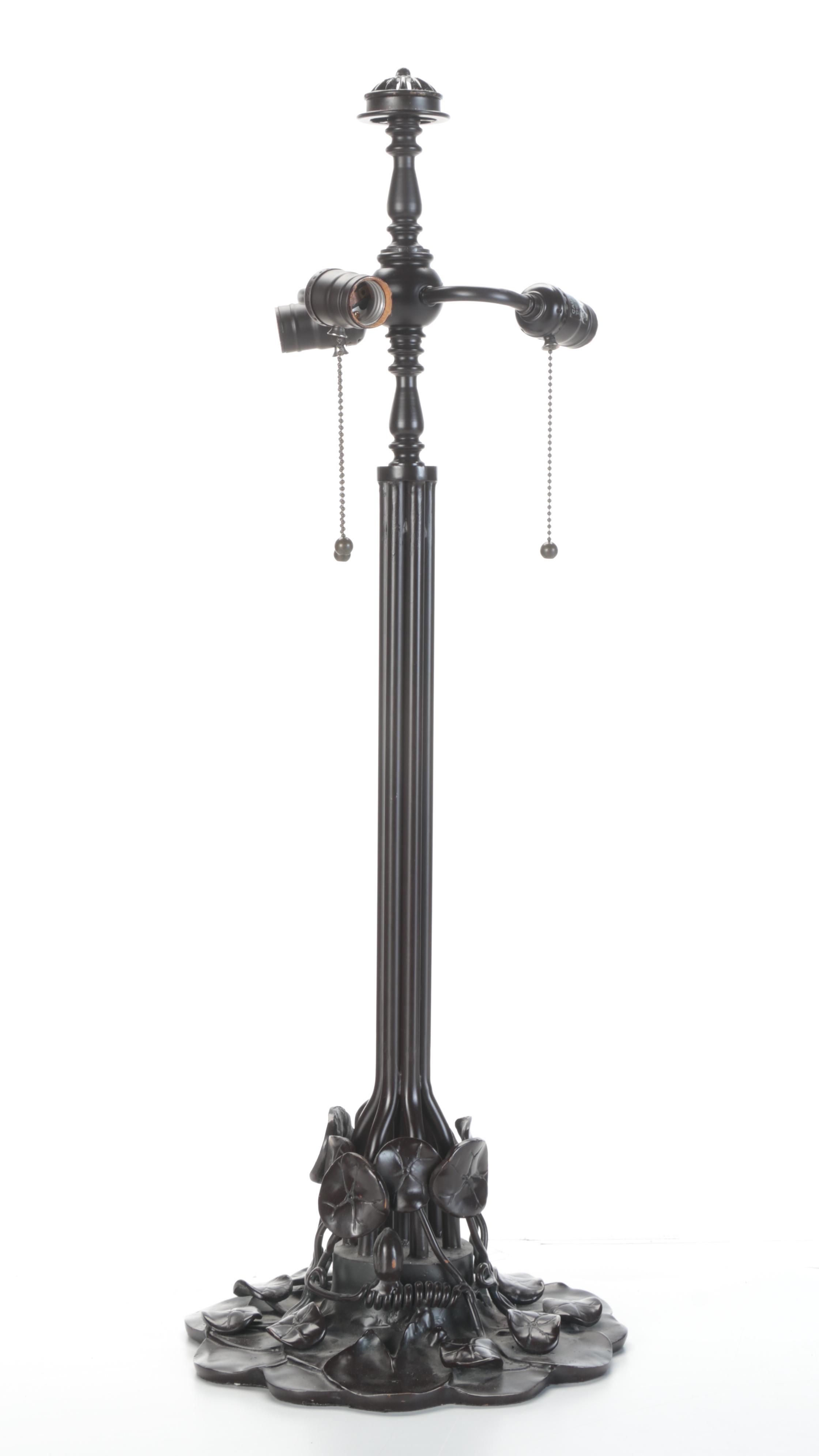 Quoizel Three-Arm Flowering Lotus Tiffany Style Slag Glass Table Lamp