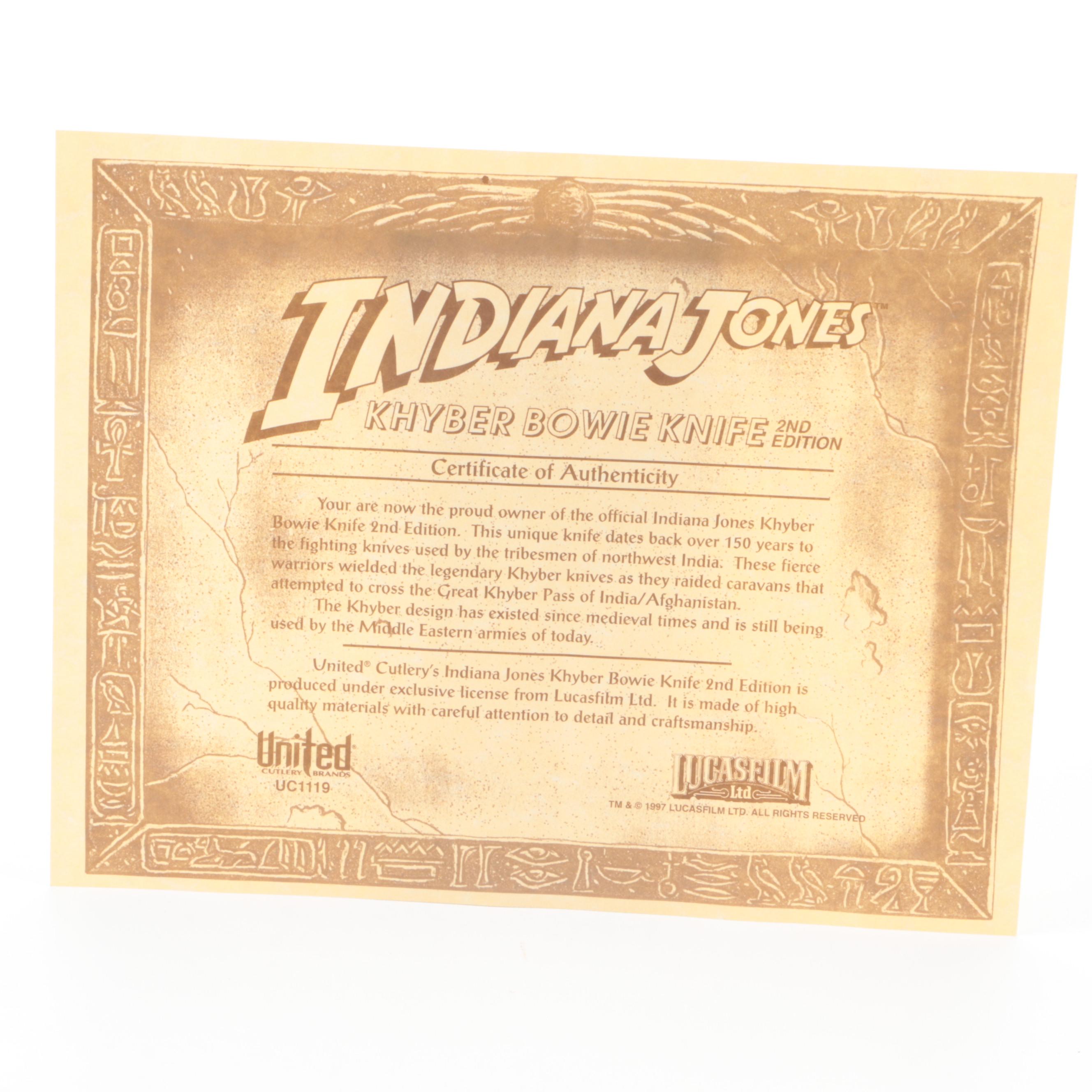 United Indiana Jones Replica Second Edition Khyber Bowie Knife With Display