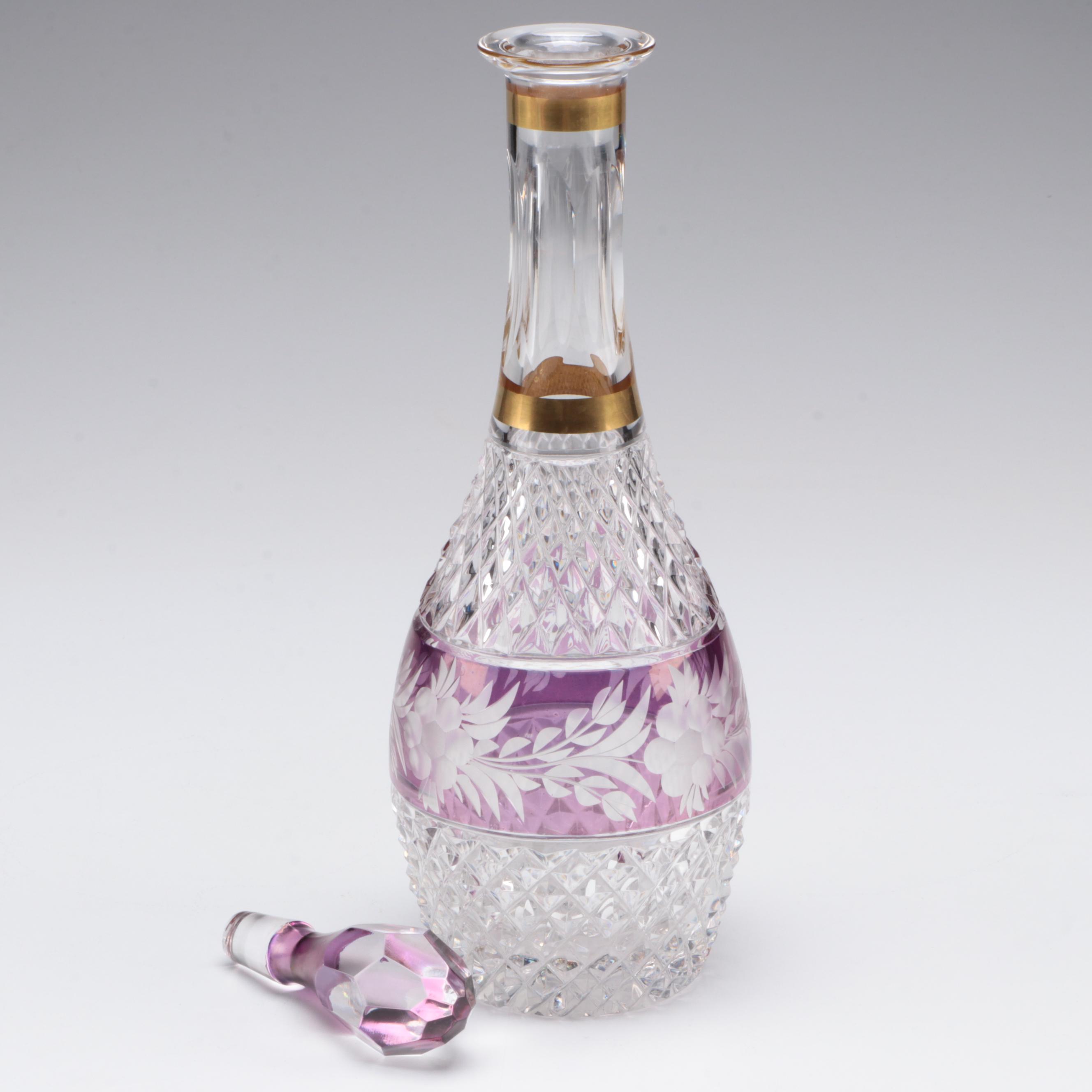 Ebeling & Reuss Cut to Clear Crystal Decanter and Cordial Glasses with Tray