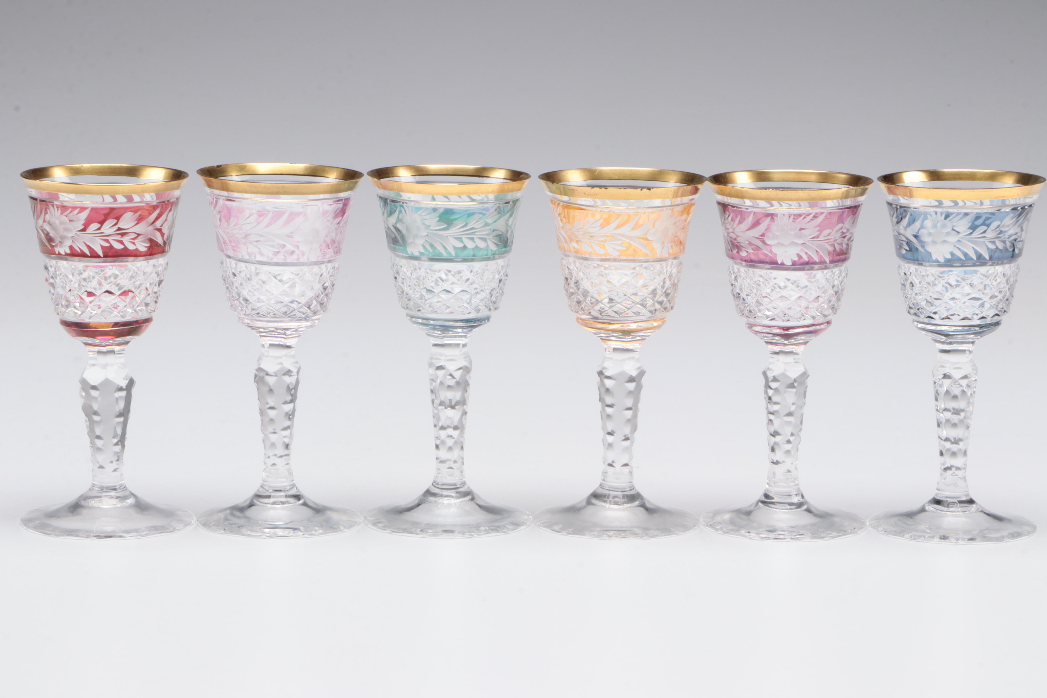 Ebeling & Reuss Cut to Clear Crystal Decanter and Cordial Glasses with Tray