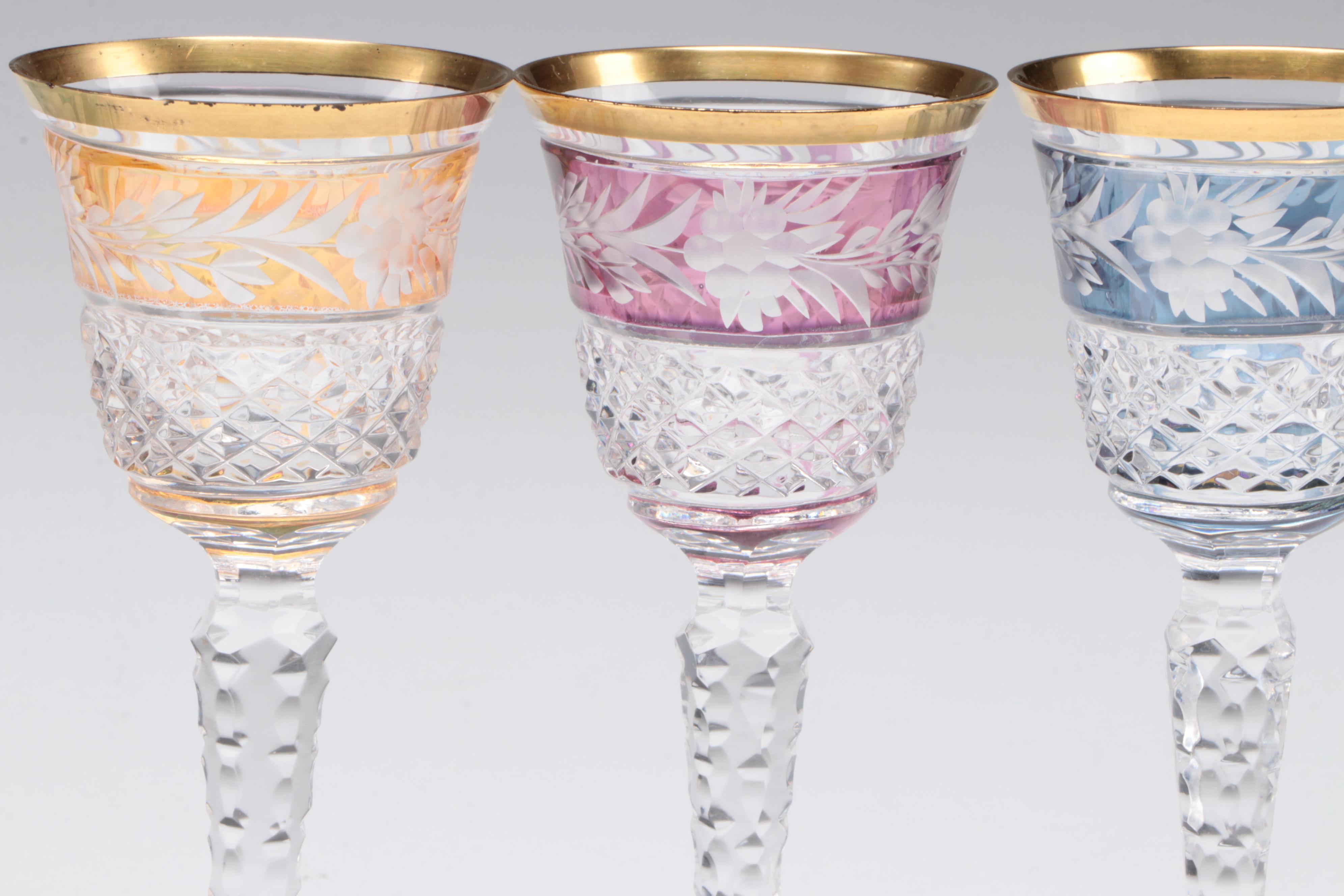 Ebeling & Reuss Cut to Clear Crystal Decanter and Cordial Glasses with Tray