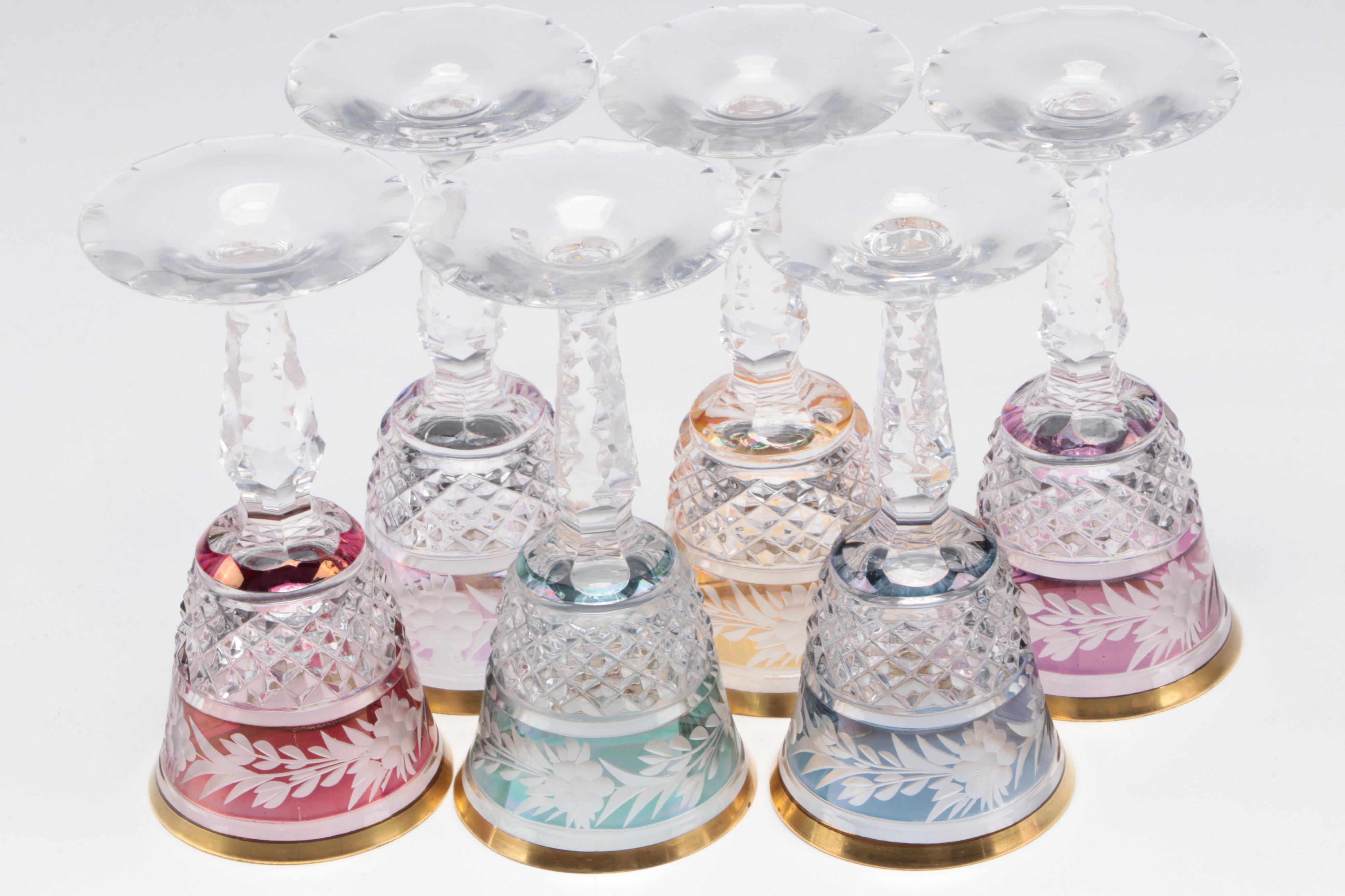 Ebeling & Reuss Cut to Clear Crystal Decanter and Cordial Glasses with Tray