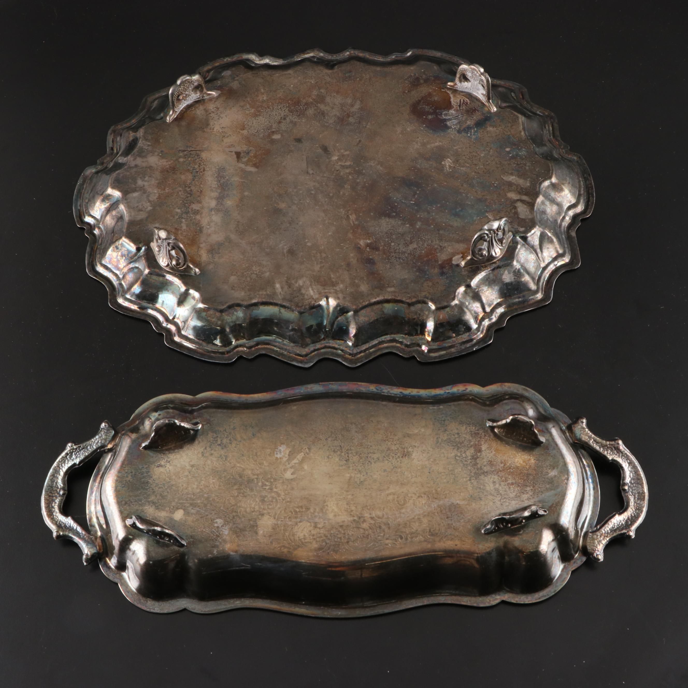 Reed & Barton Art Nouveau Silver Plate Engraved Teapot with Silver Plate Trays