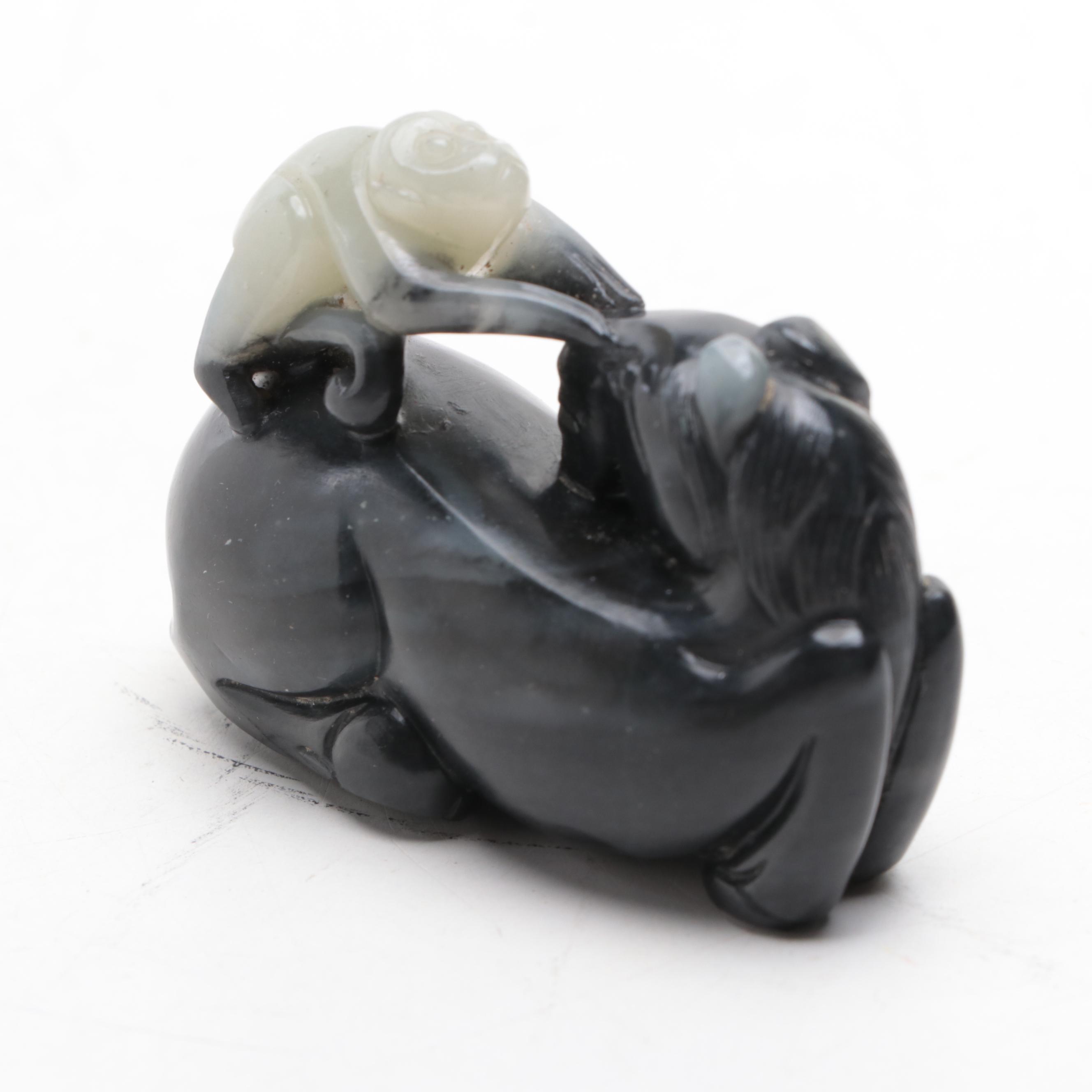 Chinese Carved Serpentine Monkey on Horse Figurine