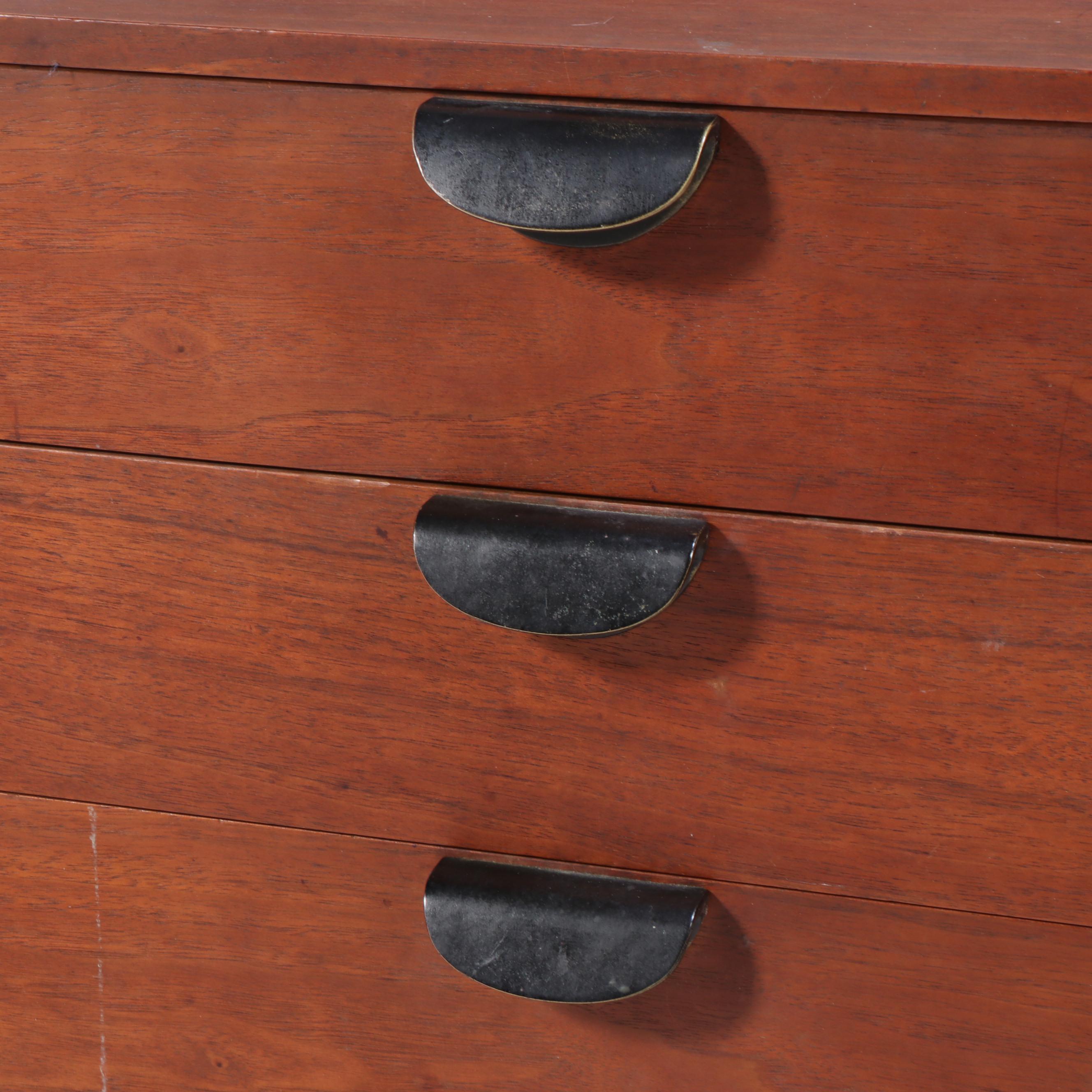 Mid Century Modern Walnut and Maple Four-Drawer Bedside Chest