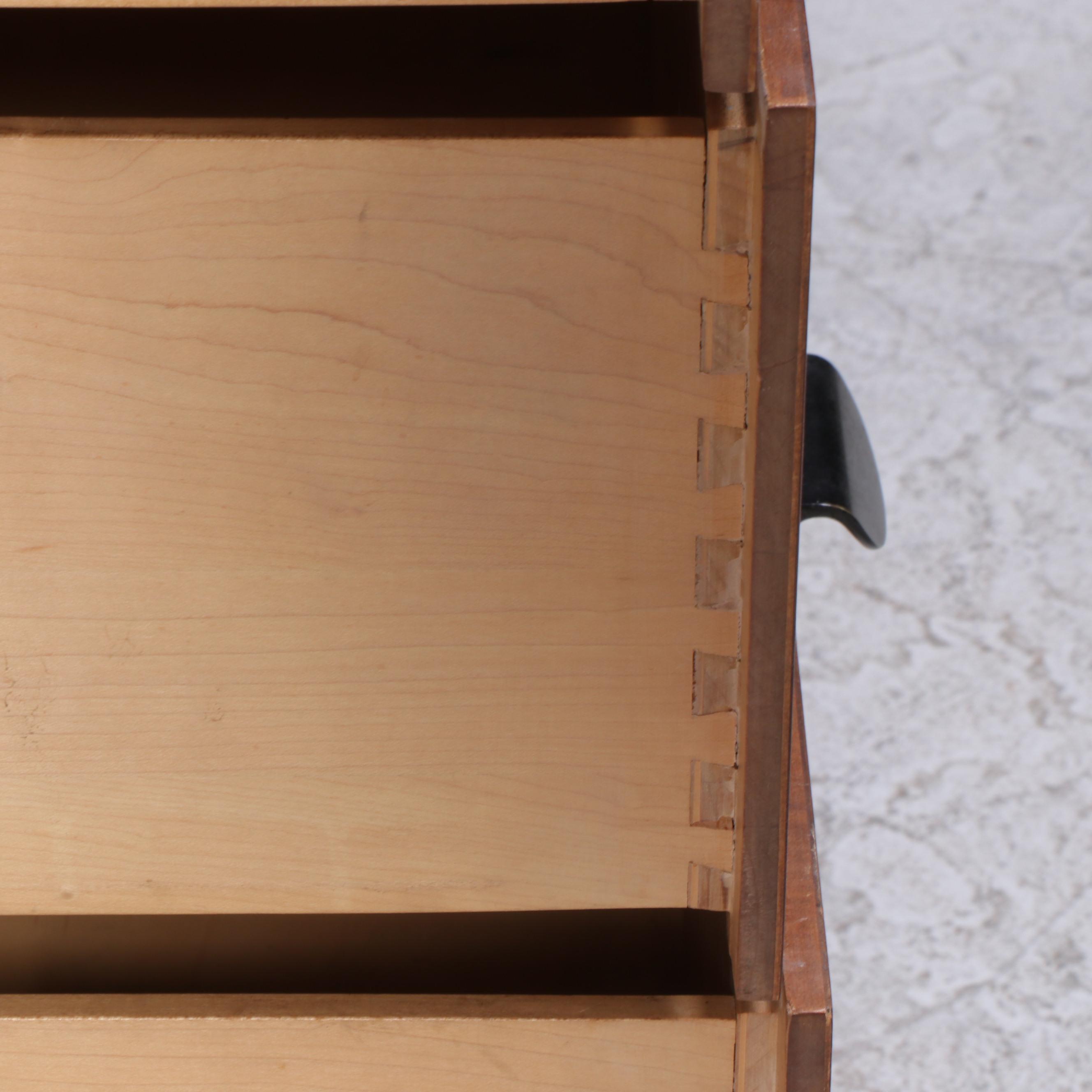 Mid Century Modern Walnut and Maple Four-Drawer Bedside Chest