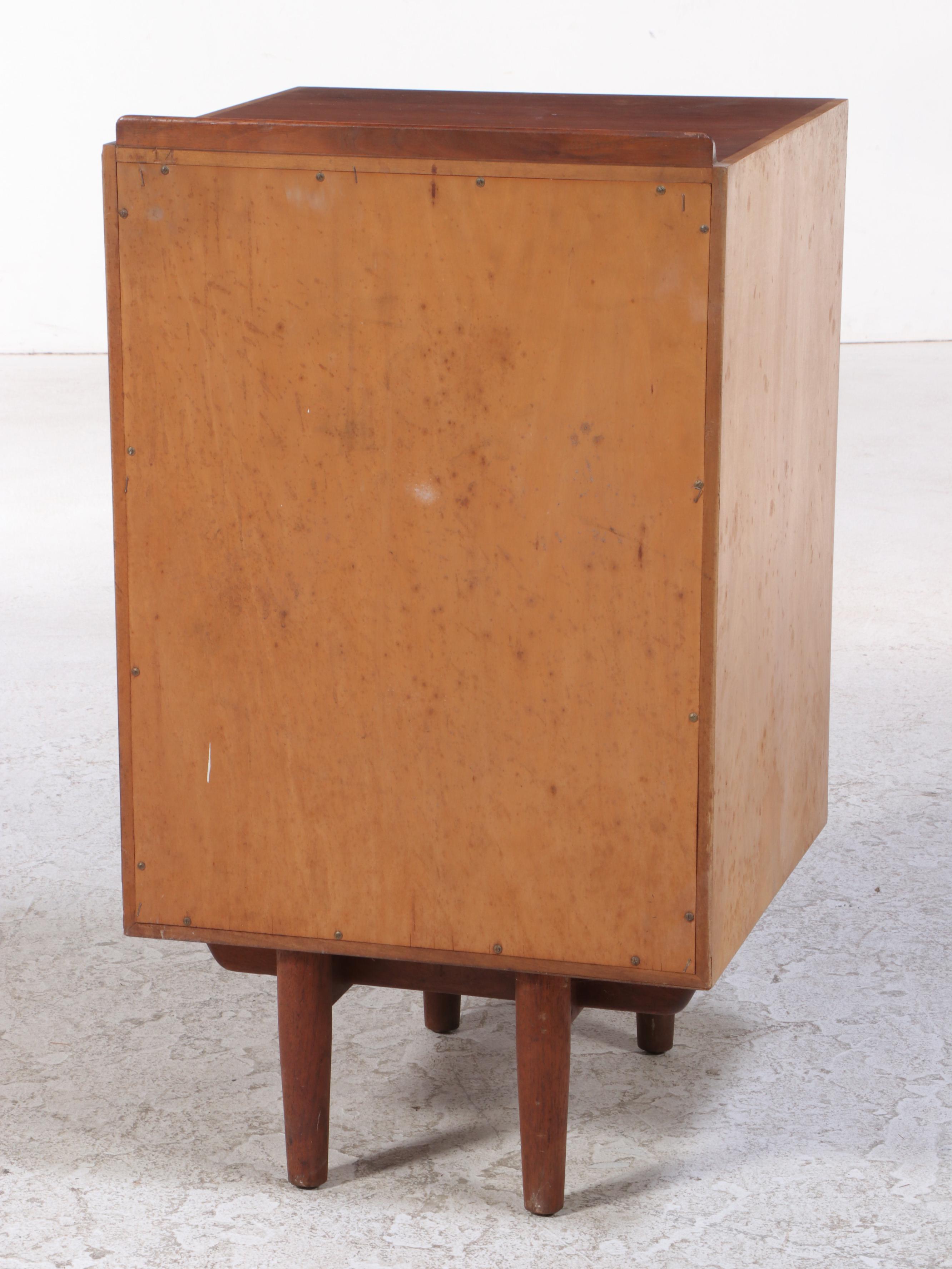 Mid Century Modern Walnut and Maple Four-Drawer Bedside Chest
