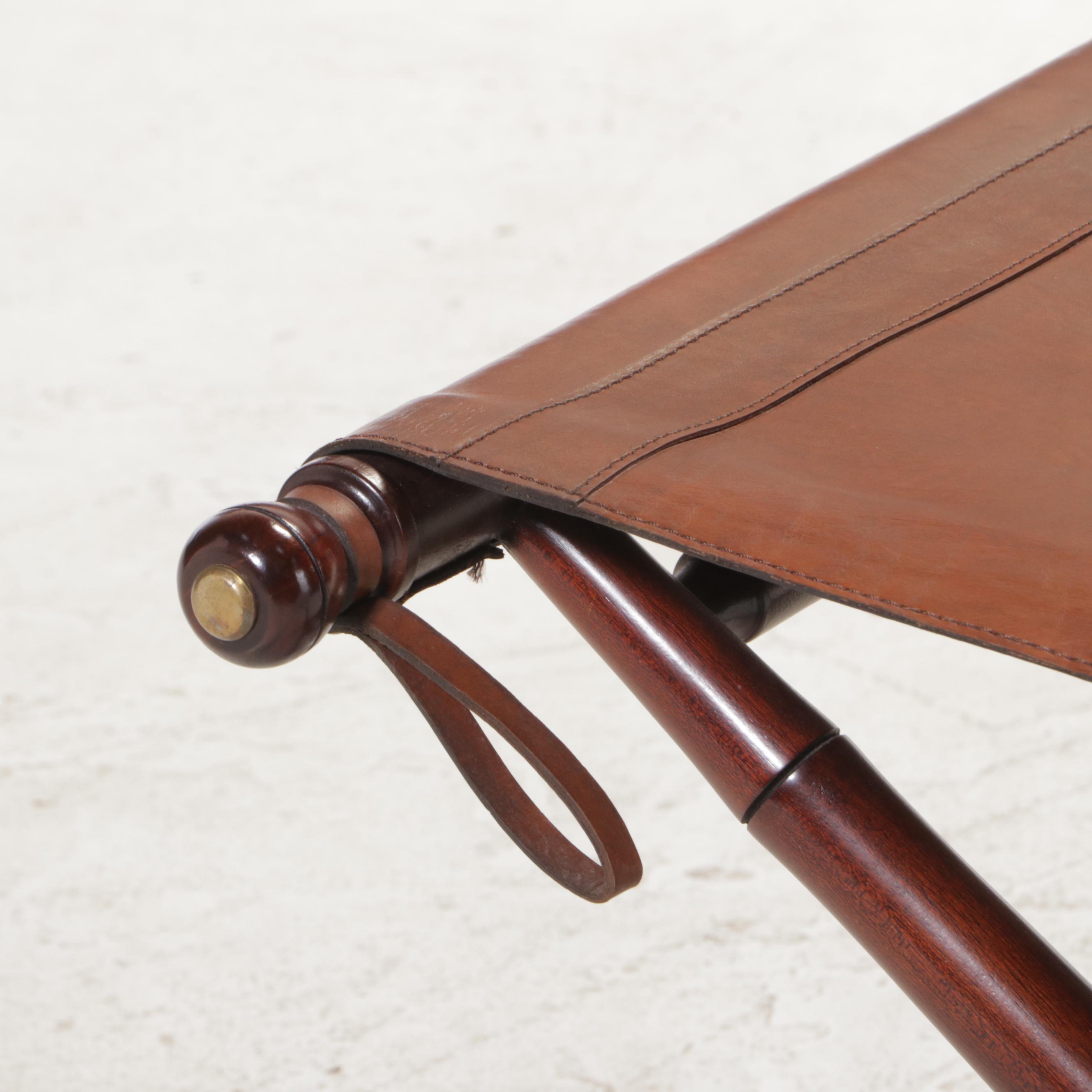 Palecek National Geographic Leather and Wood Campaign Chair and Ottoman