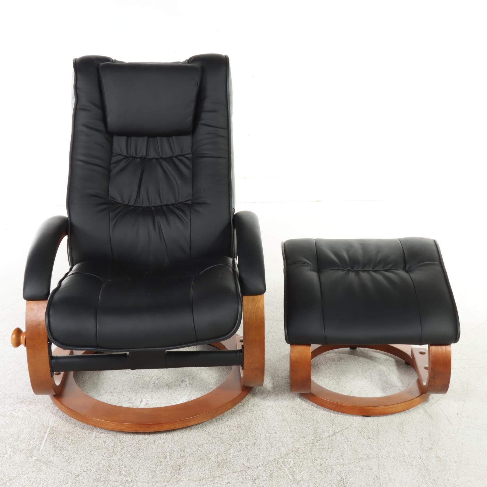 MAC Motion Chairs Laminated Wood and Leather-Touch Swivel-Recliner and Ottoman