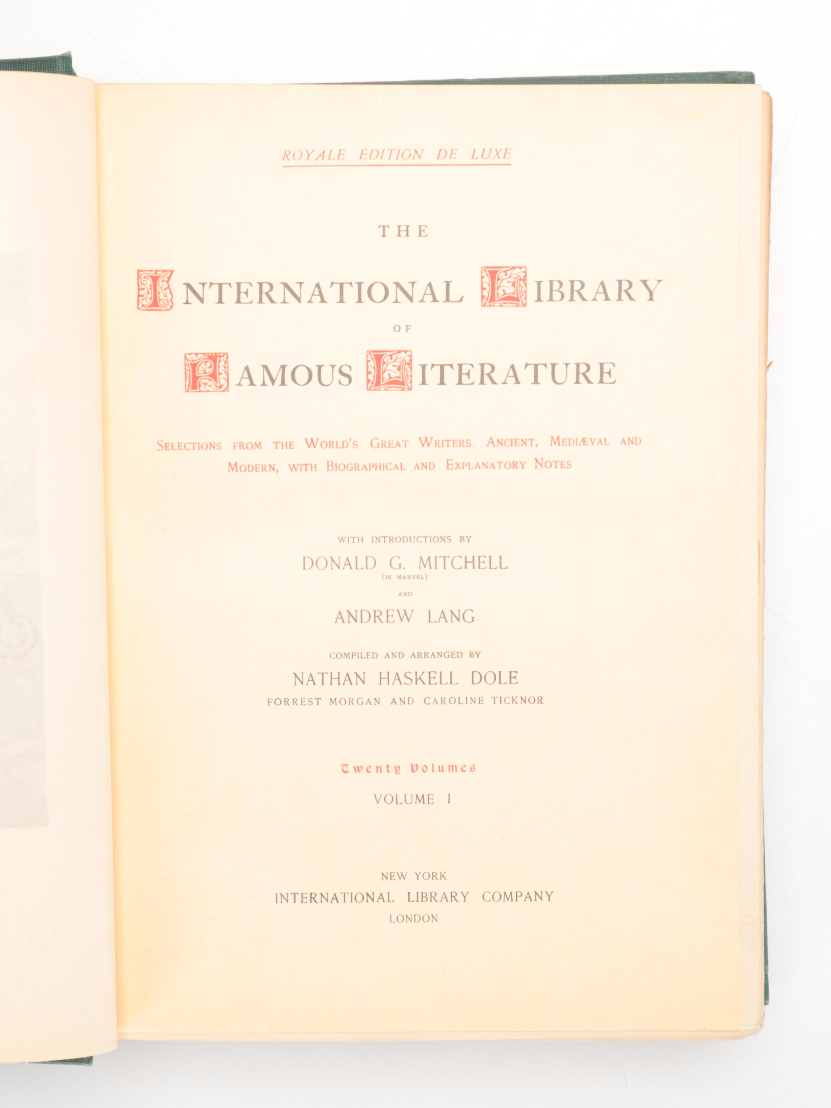 "The International Library of Famous Literature" Twenty-Volume Set, 1898