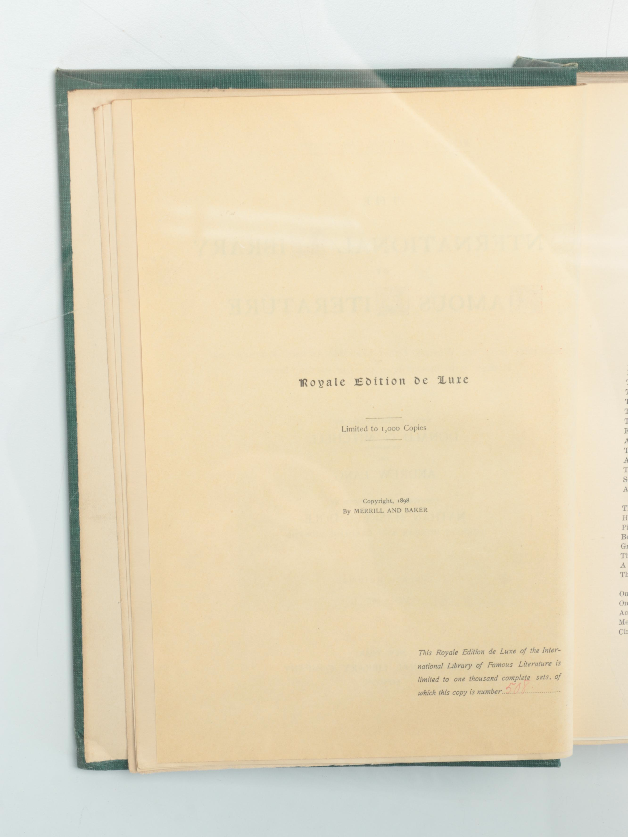 "The International Library of Famous Literature" Twenty-Volume Set, 1898
