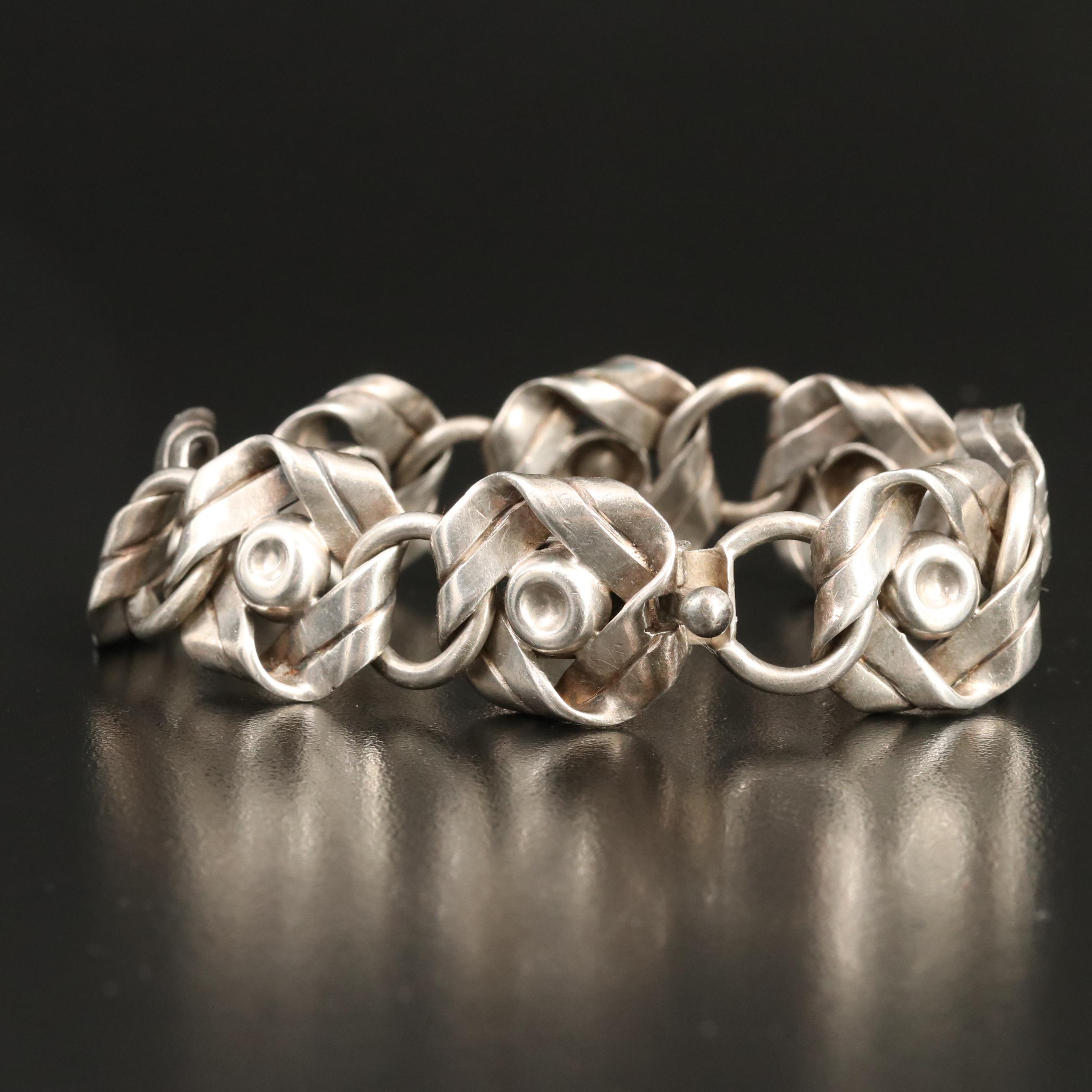 Hector Aguilar 940 Silver Ribbon Link Bracelet