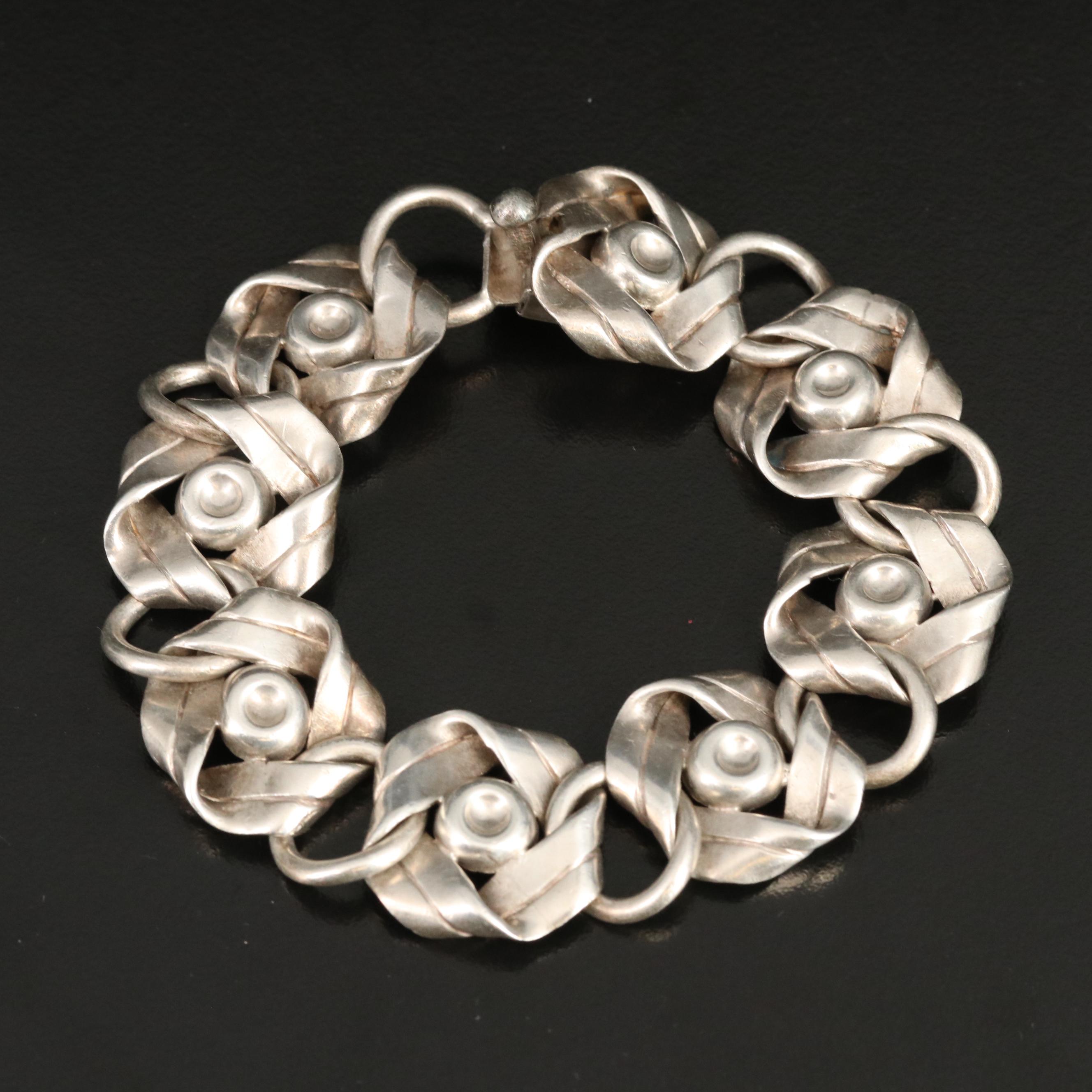 Hector Aguilar 940 Silver Ribbon Link Bracelet