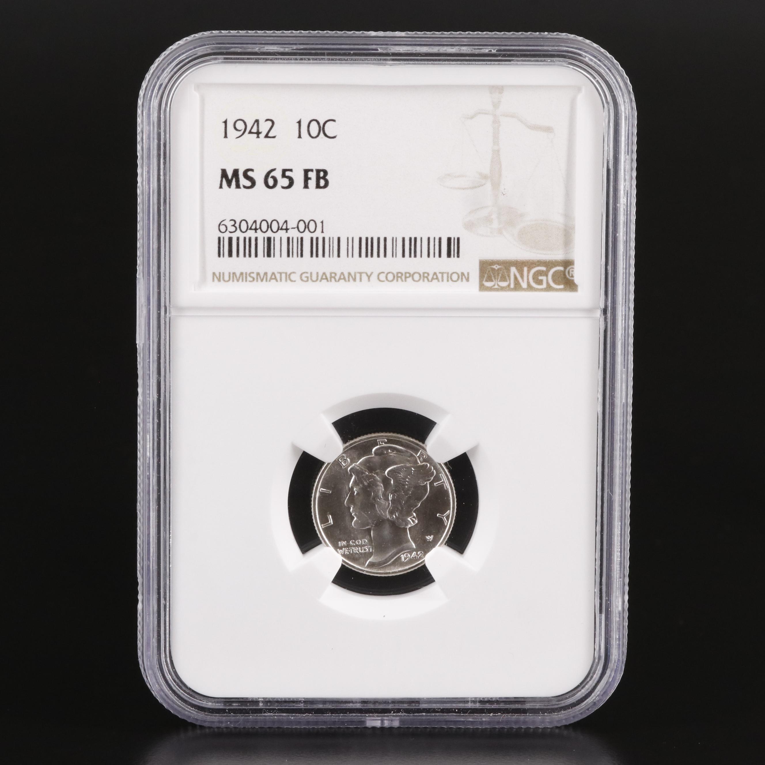 NGC MS65FB 1942 Mercury Dime