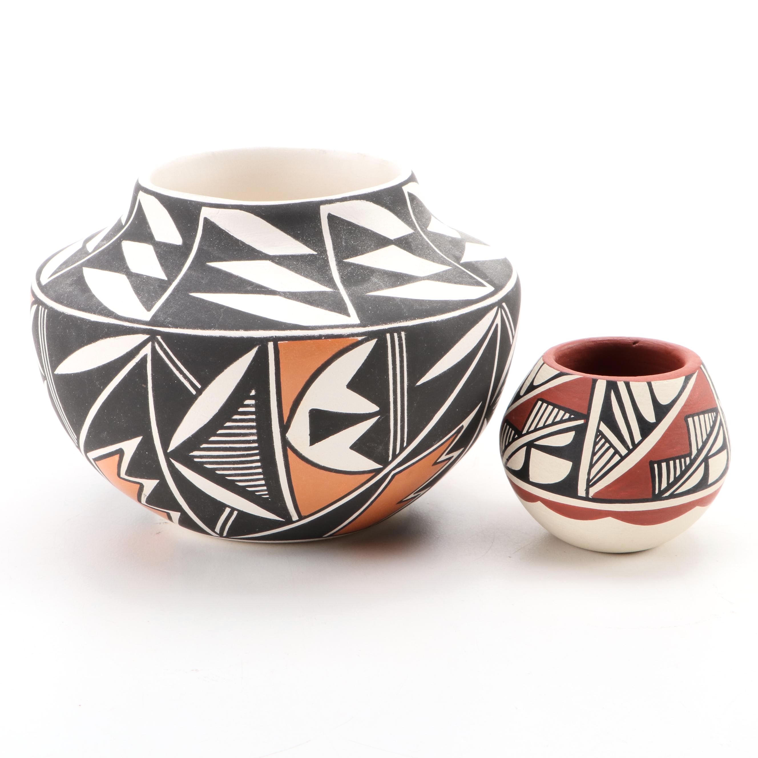 Artist Signed Acoma and Jemez Pueblo Polychrome Pottery Jars