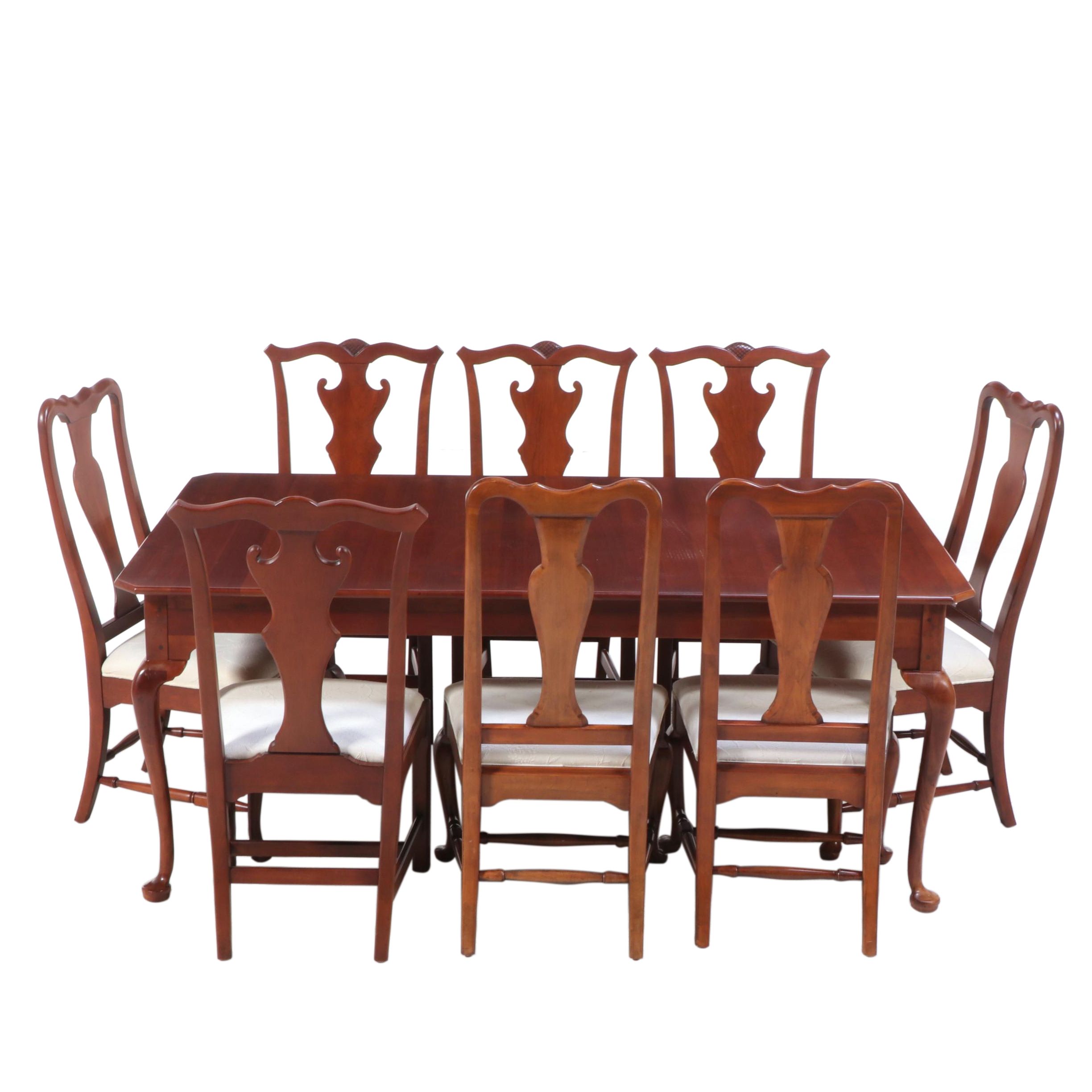 Lexington Queen Anne Style Cherry Dining Table with Eight Chairs