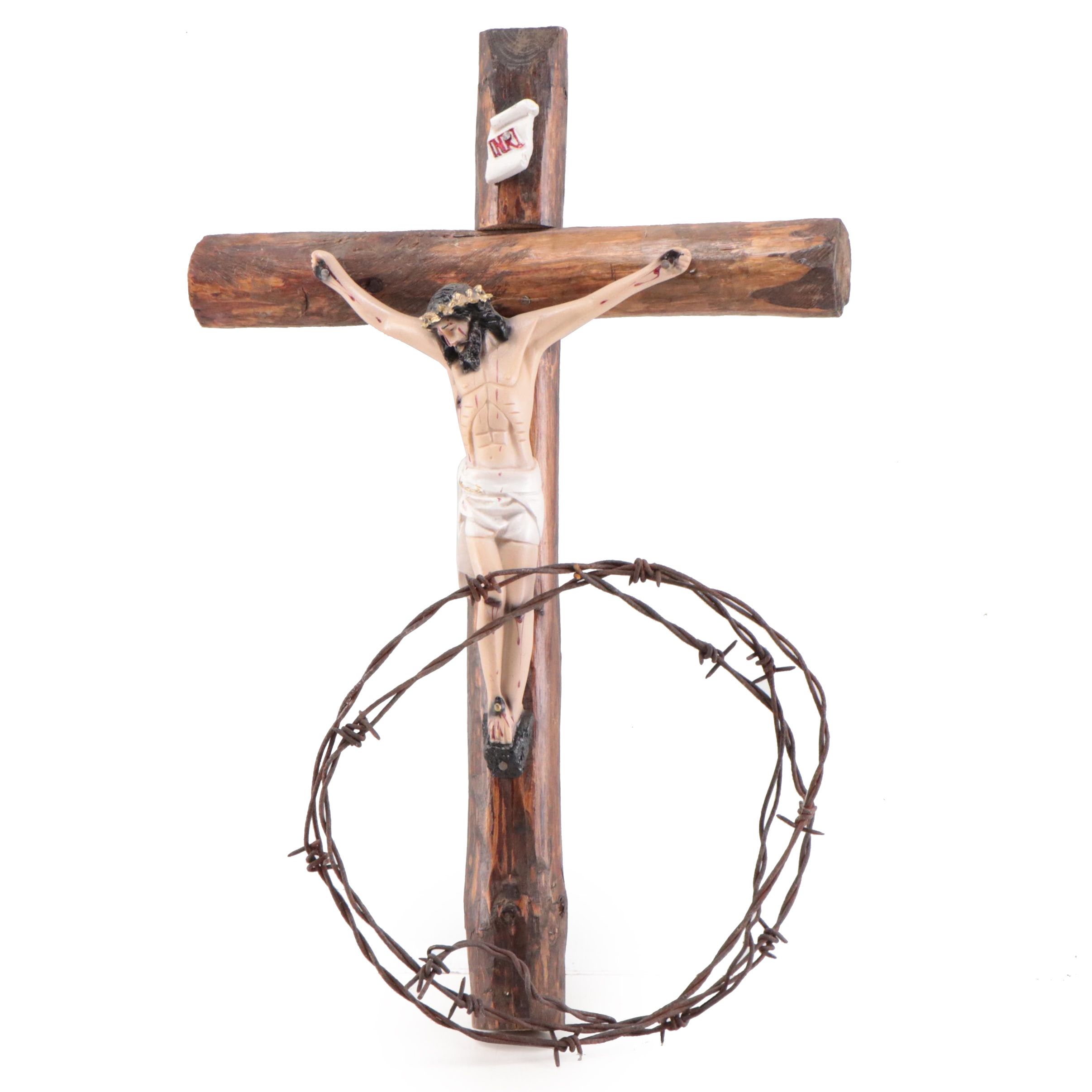 Wood, Metal, and Resin Folk Art Crucifix