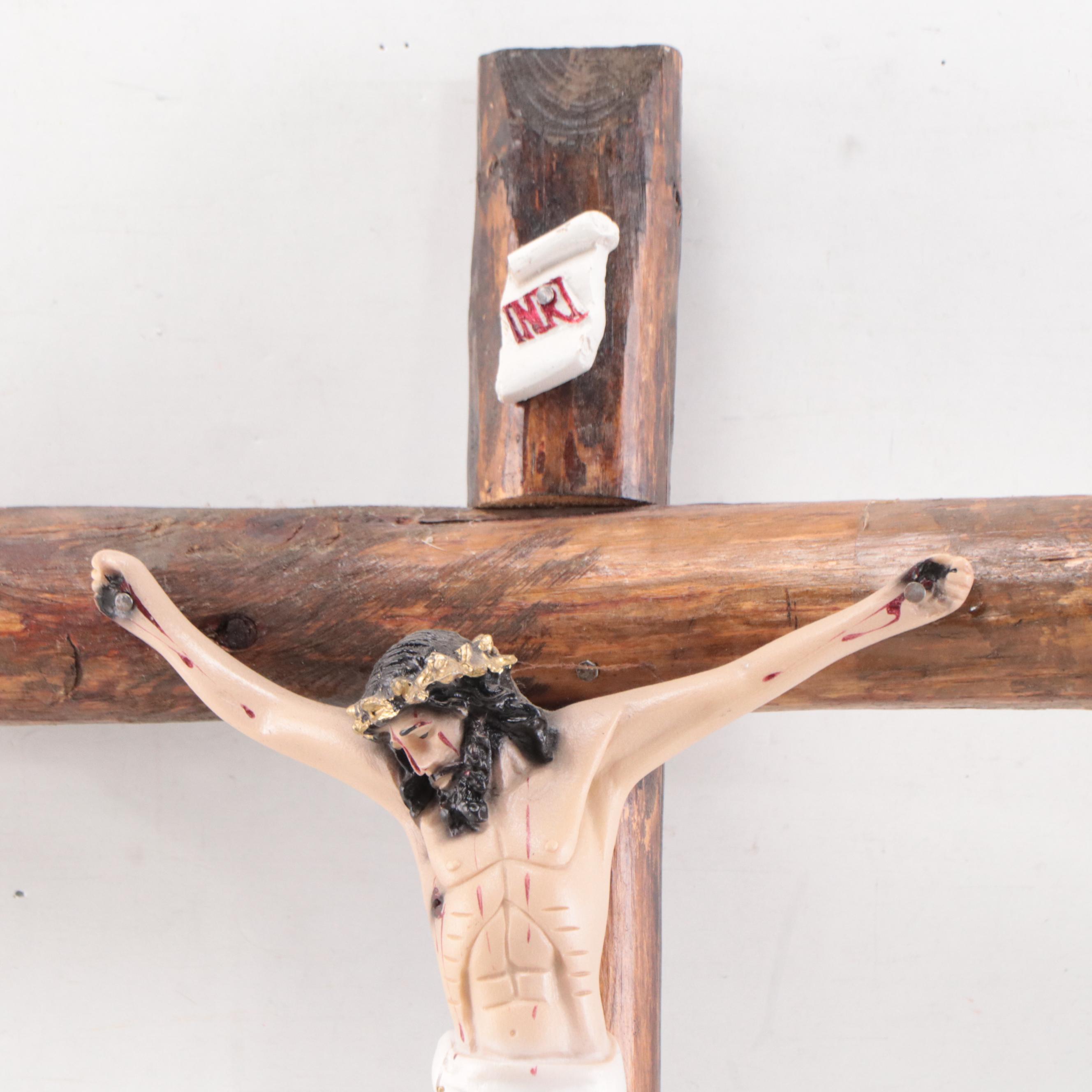 Wood, Metal, and Resin Folk Art Crucifix