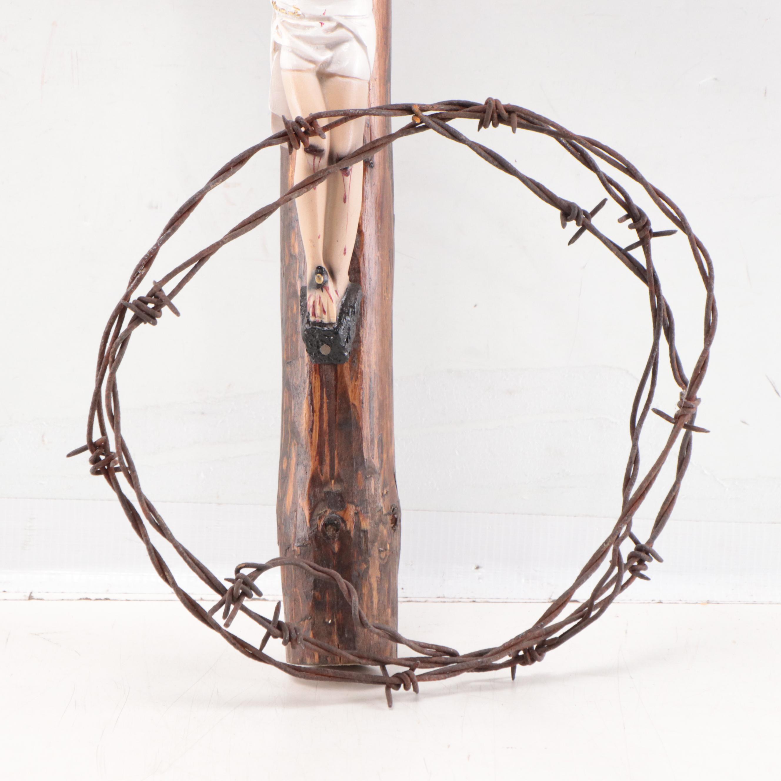 Wood, Metal, and Resin Folk Art Crucifix