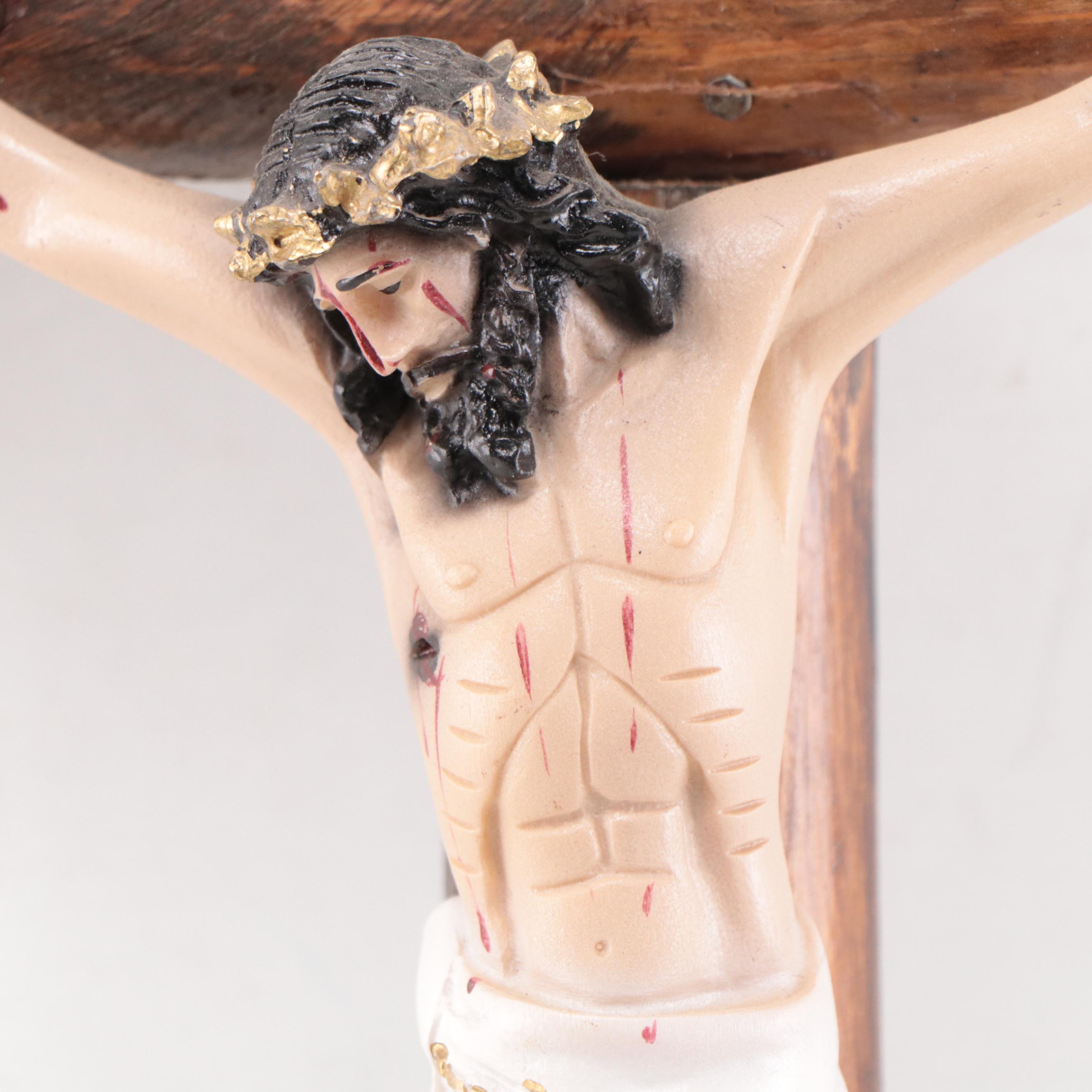 Wood, Metal, and Resin Folk Art Crucifix