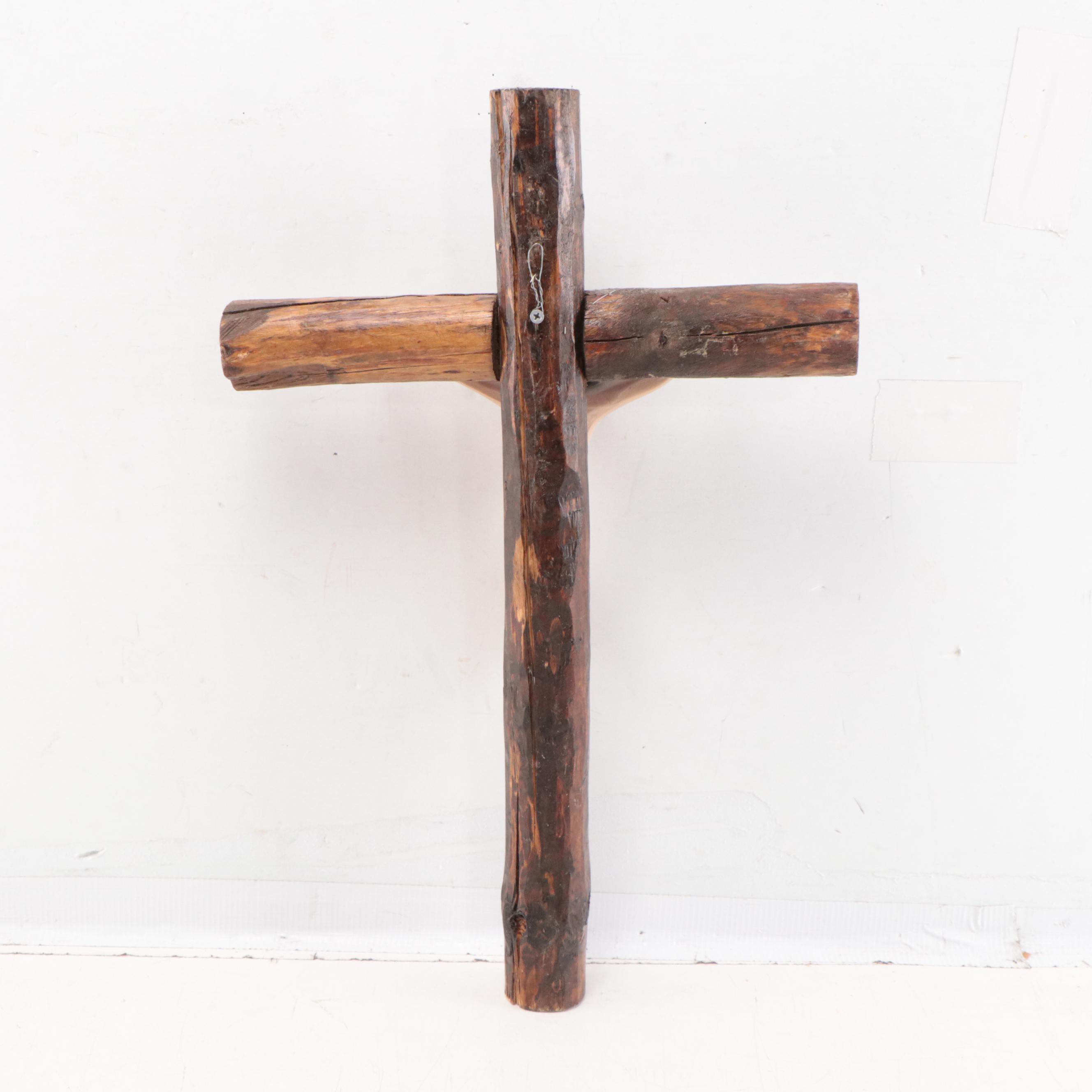 Wood, Metal, and Resin Folk Art Crucifix