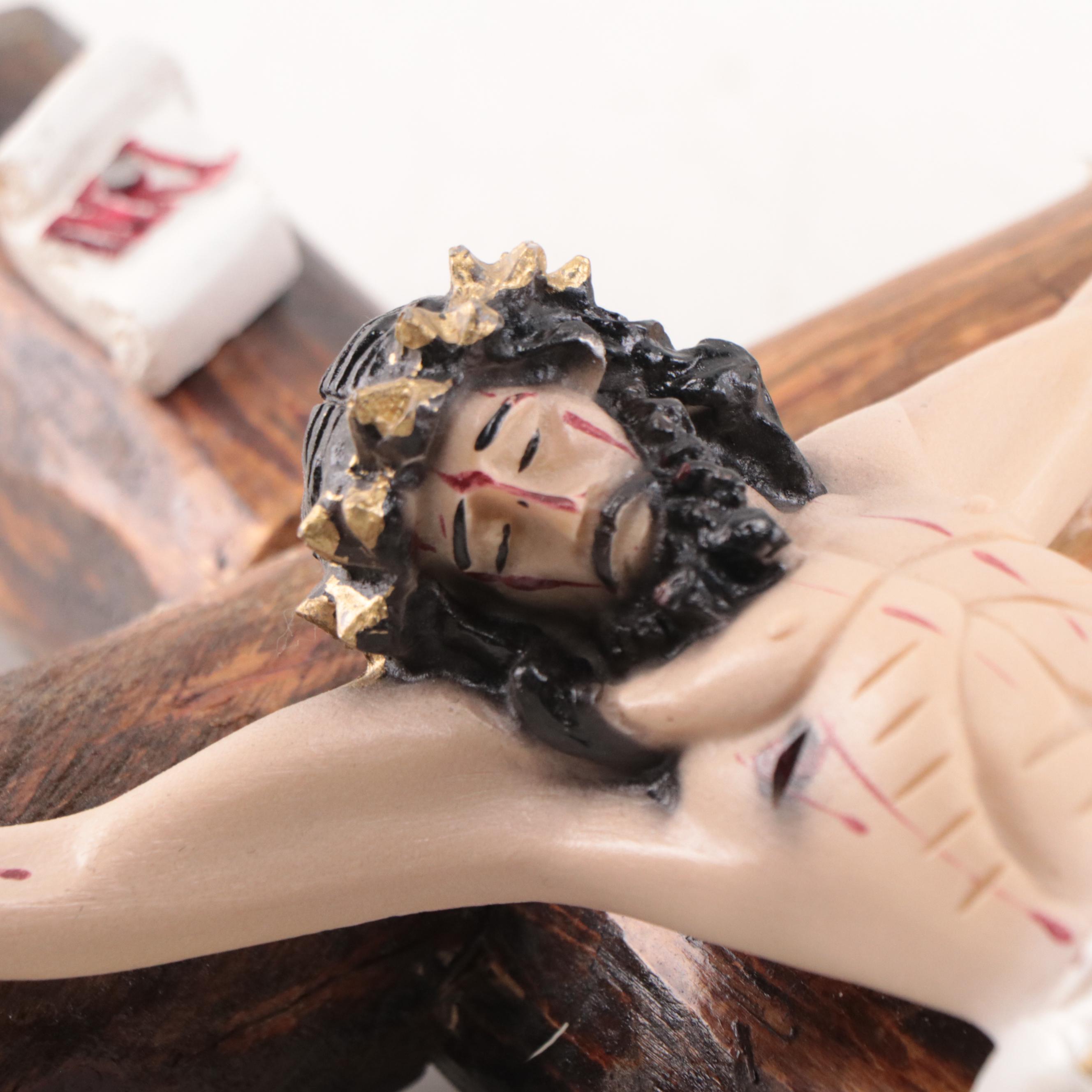 Wood, Metal, and Resin Folk Art Crucifix
