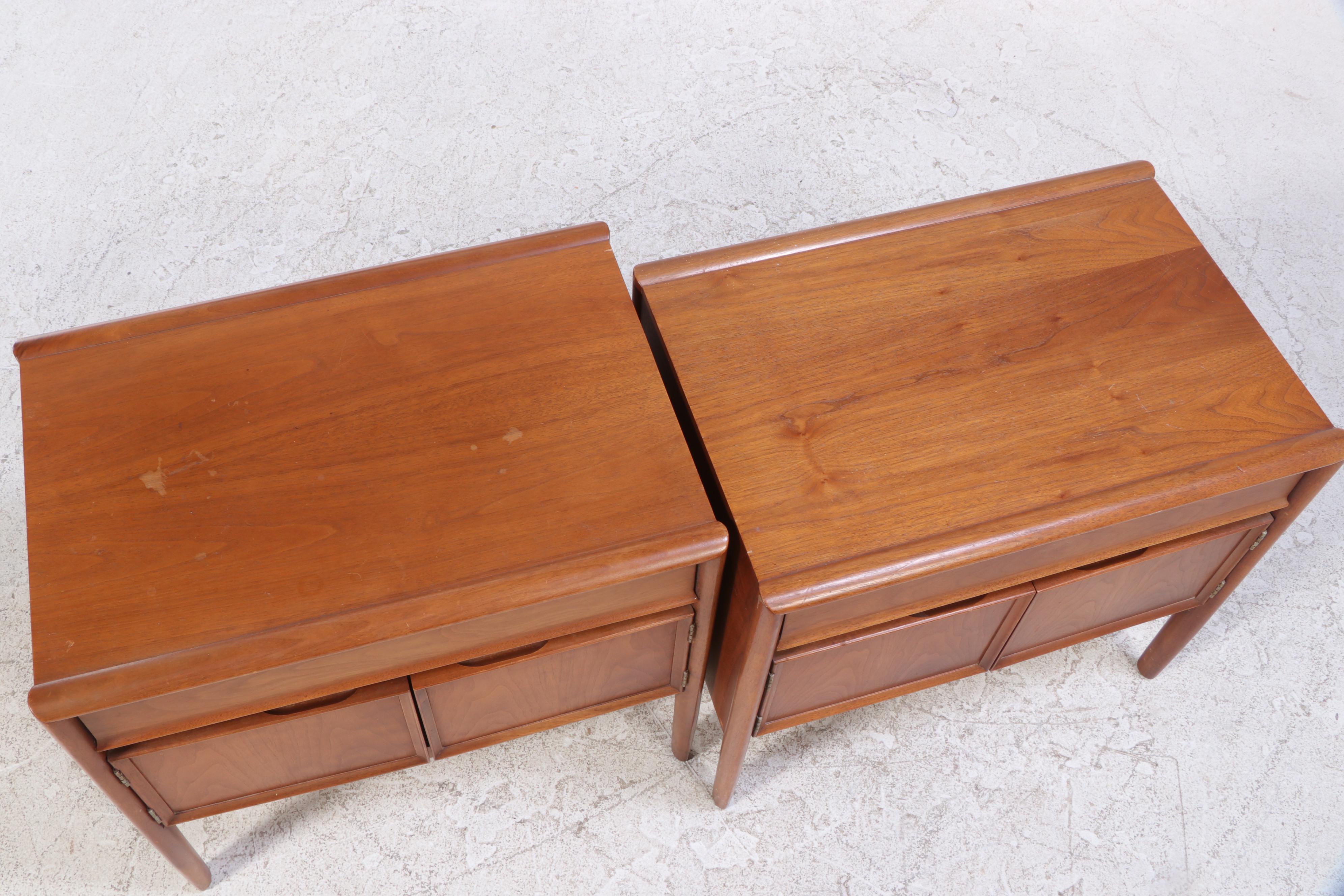 Pair of Drexel "Parallel" Mid Century Modern Walnut Nightstands