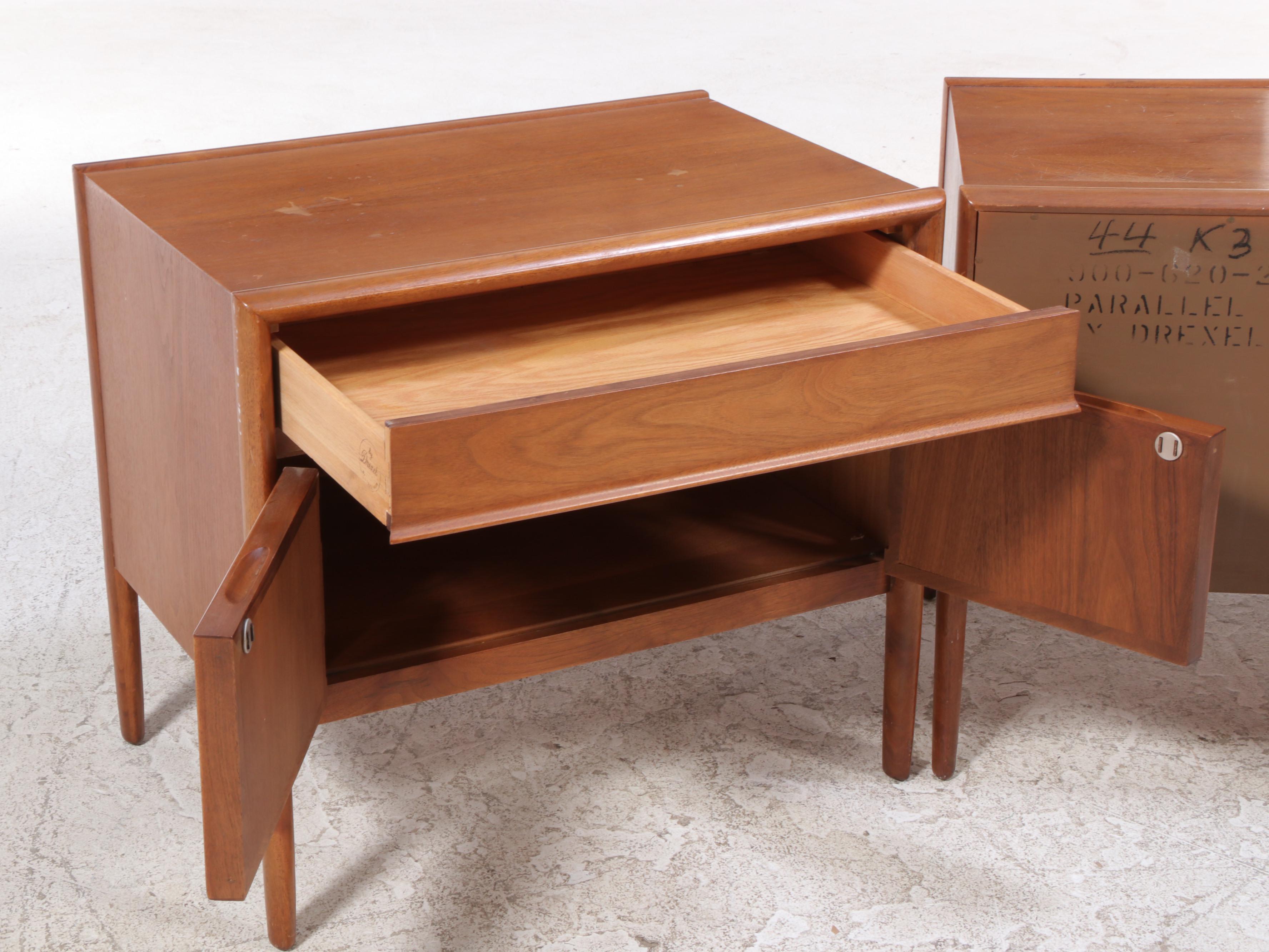 Pair of Drexel "Parallel" Mid Century Modern Walnut Nightstands