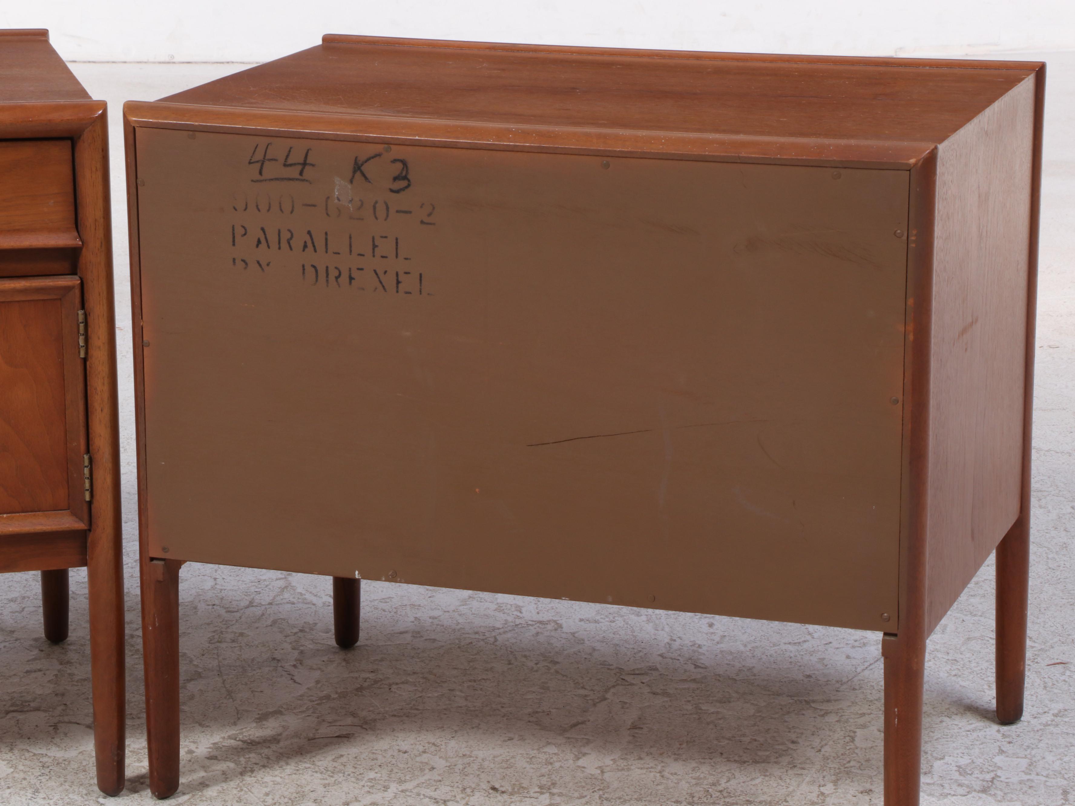 Pair of Drexel "Parallel" Mid Century Modern Walnut Nightstands