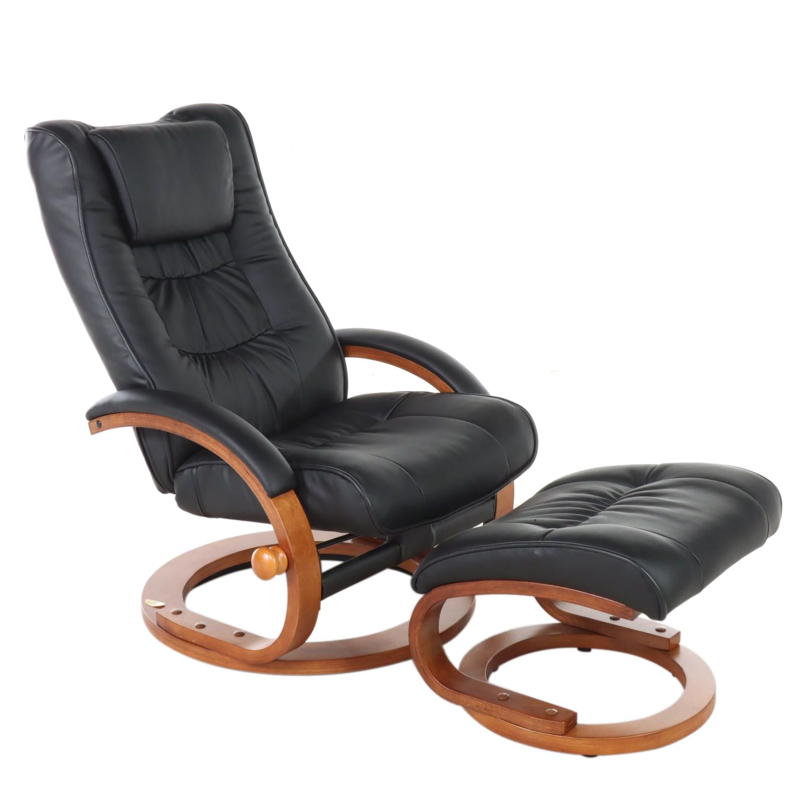 MAC Motion Chairs Laminated Wood and Leather-Touch Swivel-Recliner and Ottoman