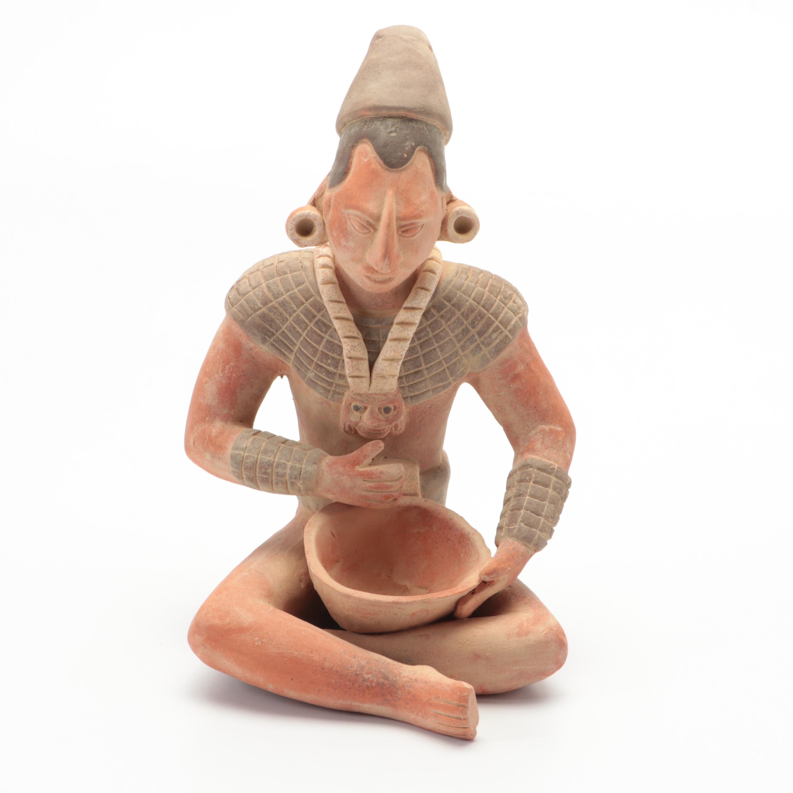 Handcrafted Aztec Style Terracotta Seated Figurine