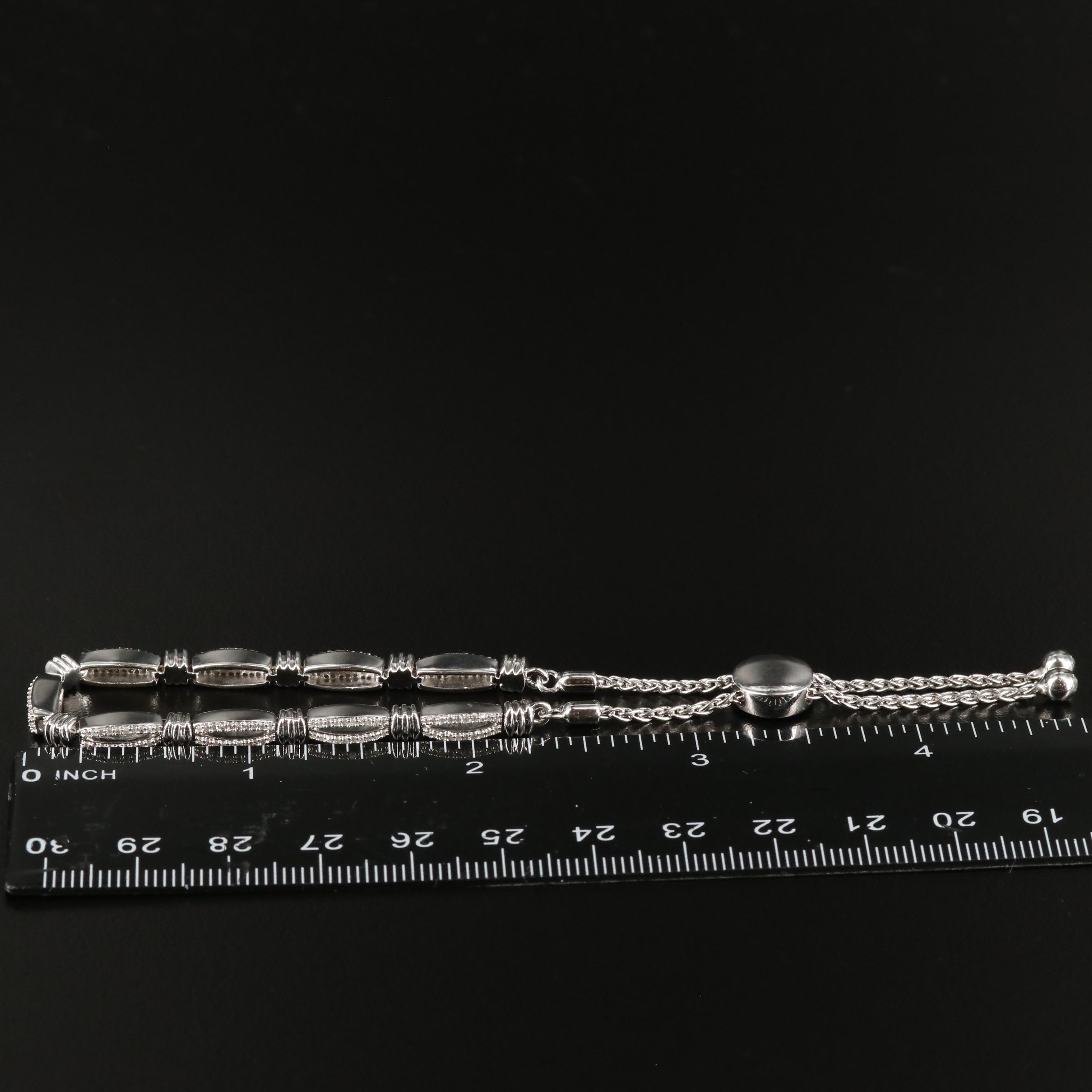 Sterling Diamond Fancy Link Bolo Bracelet