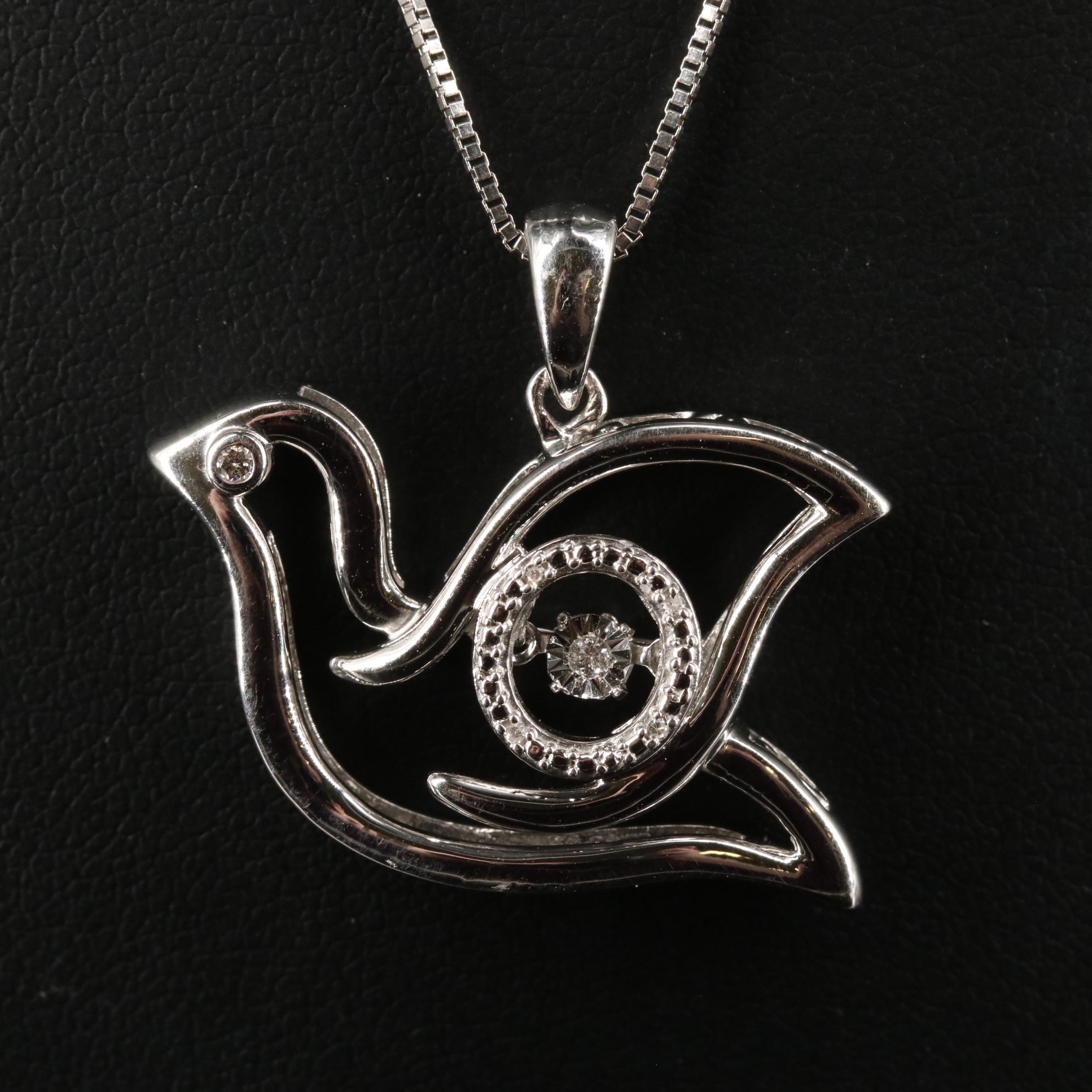 Sterling Dove Pendant Necklace with Trembler Diamond