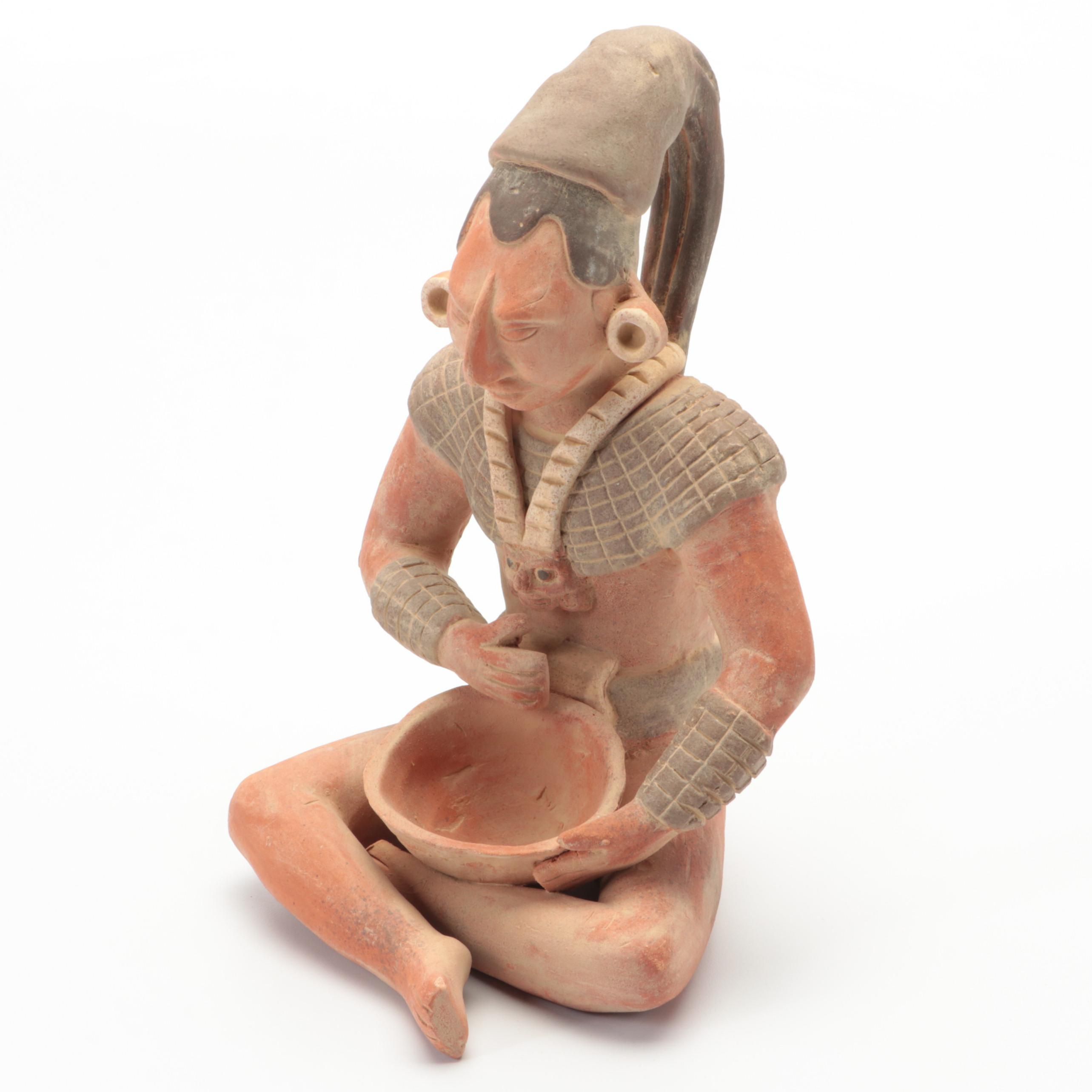 Handcrafted Aztec Style Terracotta Seated Figurine