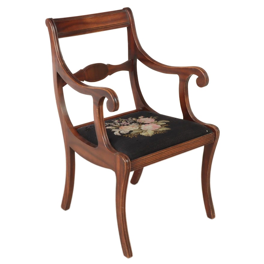 A.B. Closson Jr. Co. Classical Style Mahogany and Needlepoint Armchair