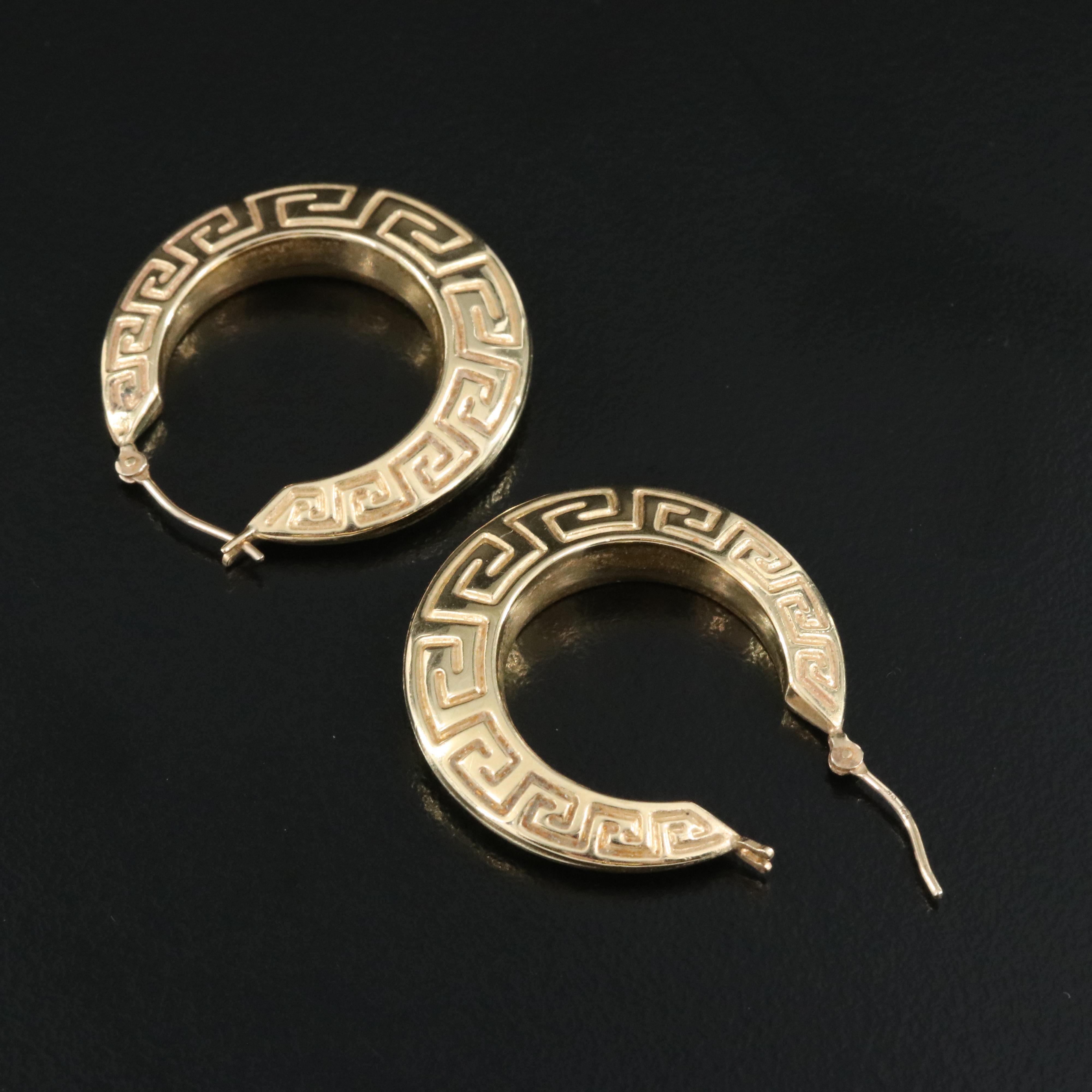 14K Greek Key Hoop Earrings