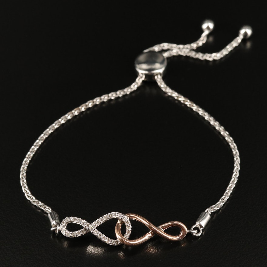 Sterling Diamond Infinity Bolo Bracelet