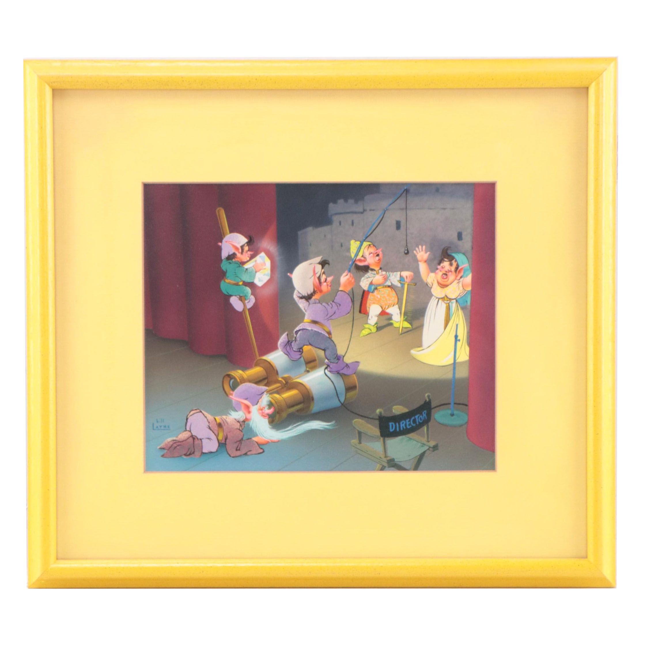 Bill Layne Gouache Painting of Elves Putting on a Play