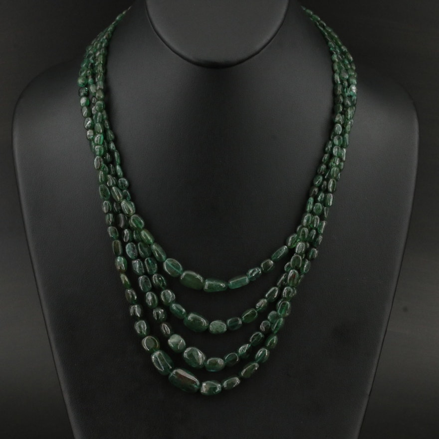 330.00 CTW Emerald Multi-Strand Graduated Bead Necklace