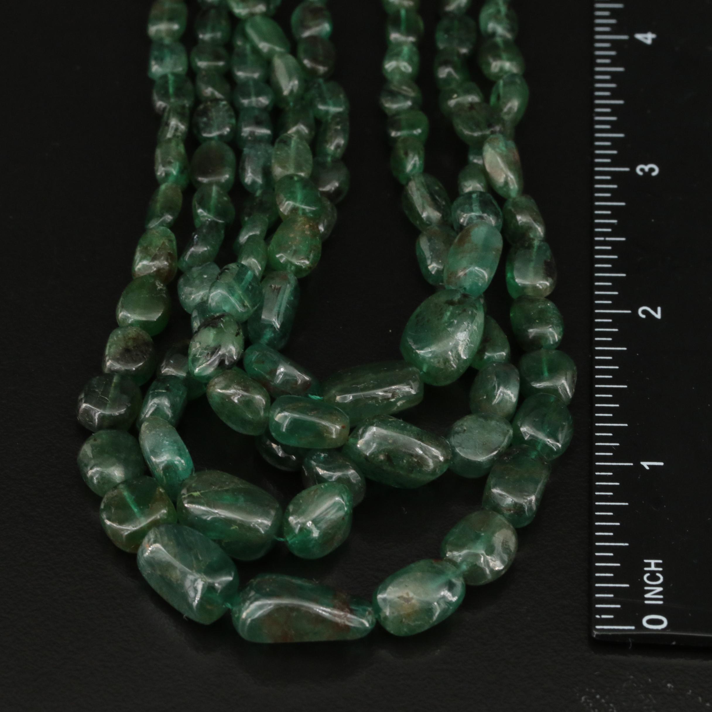 330.00 CTW Emerald Multi-Strand Graduated Bead Necklace