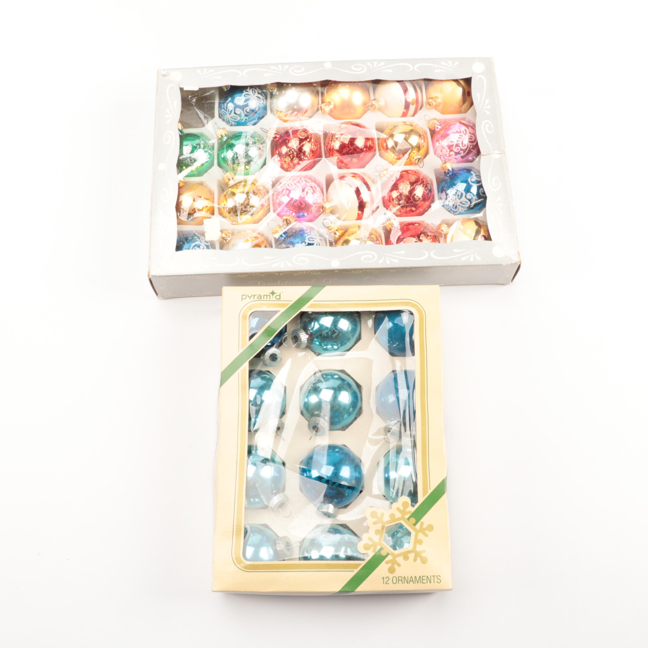 Shiny Brite and Other Blown Glass Ornaments with Miniature Figurines and More