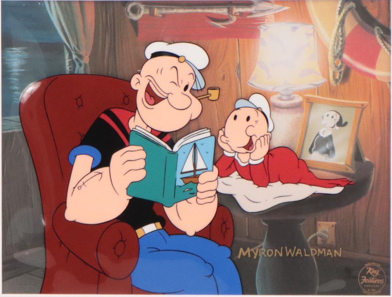 Myron Waldman Signed King Features Hand-Painted Animation Cel of Popeye