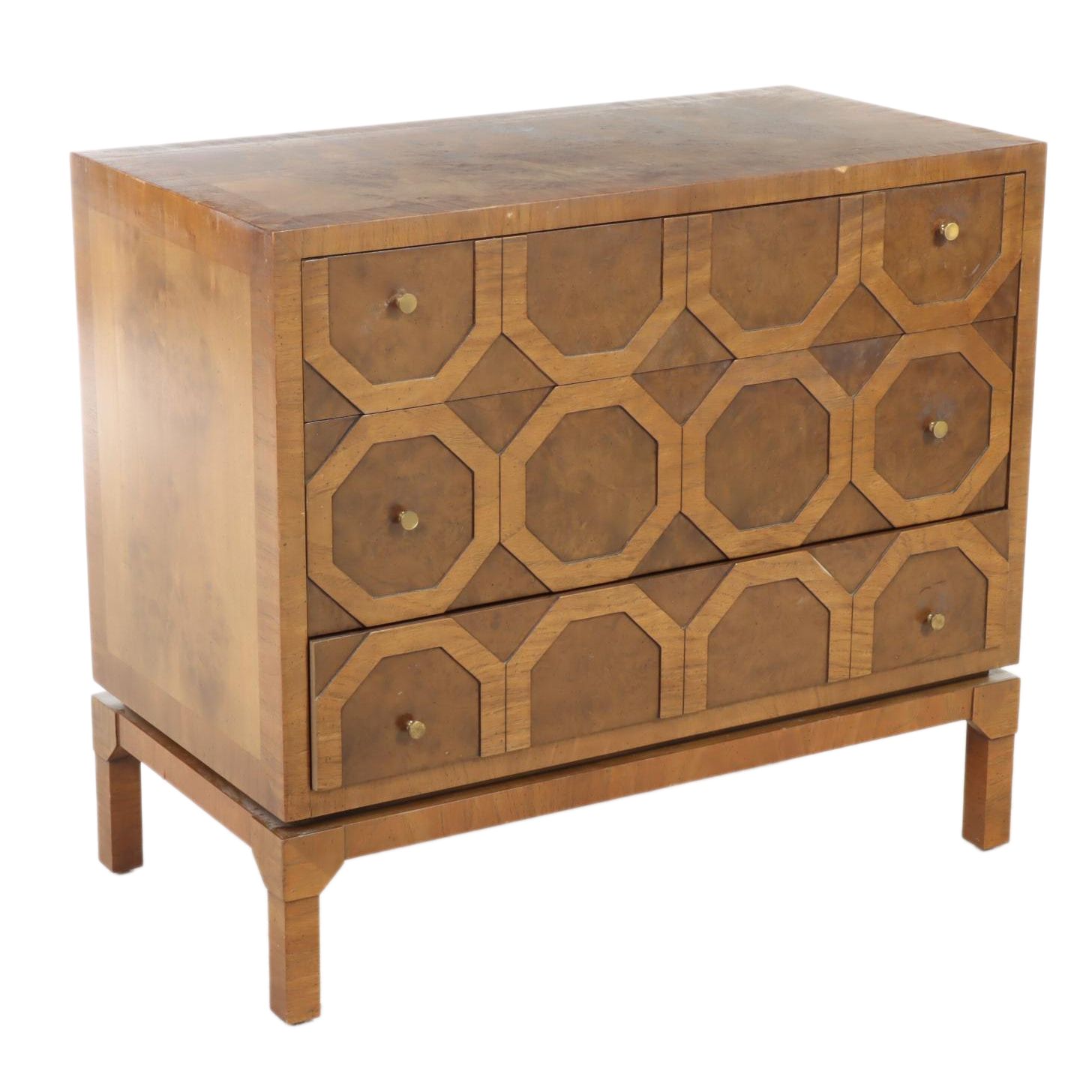 Romweber Mid Century Modern Acacia Wood Three-Drawer Bedside Chest