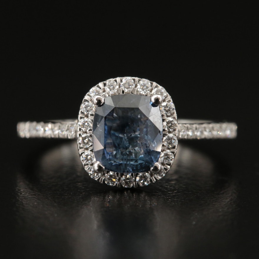 14K 1.61 CT Sapphire and Diamond Halo Ring