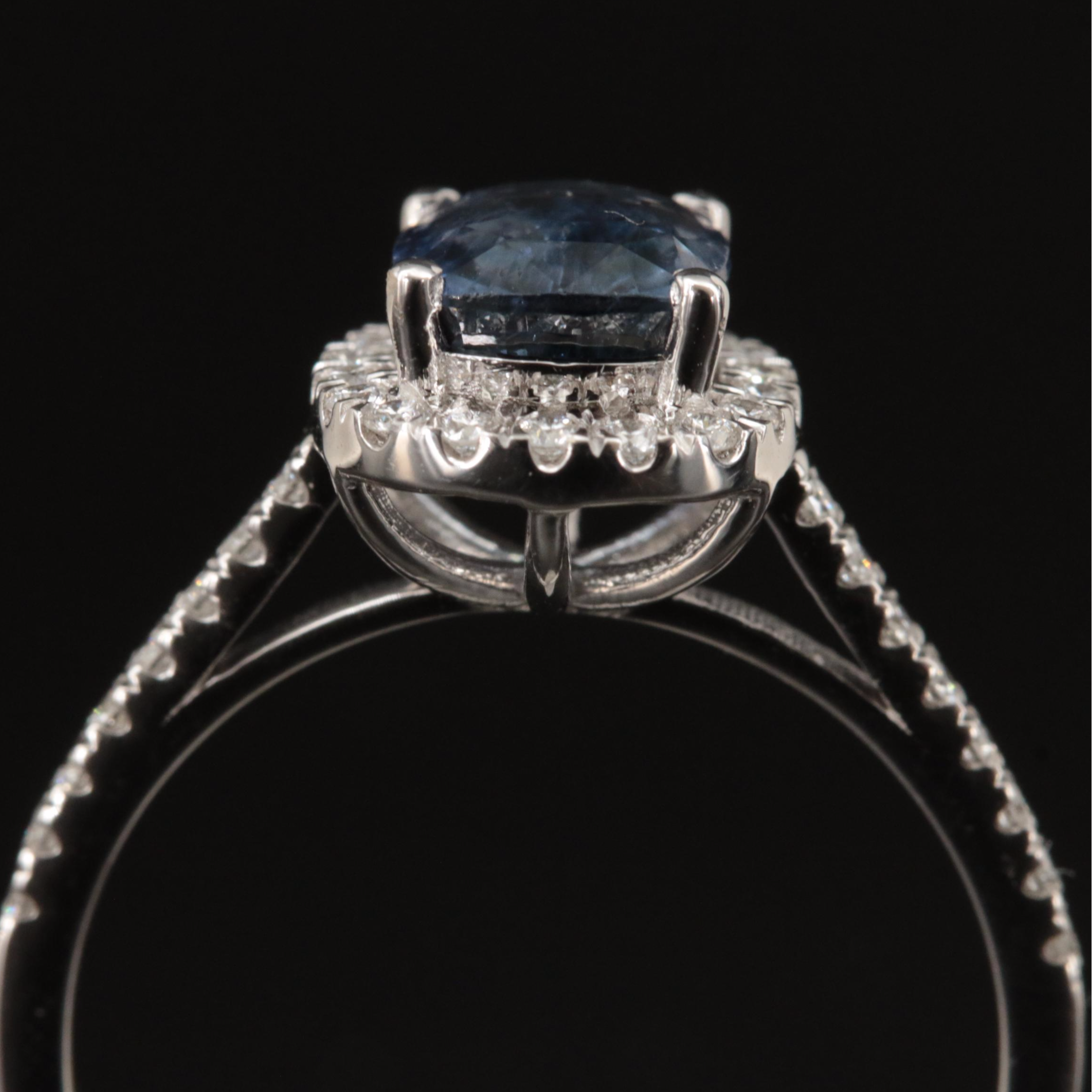 14K 1.61 CT Sapphire and Diamond Halo Ring