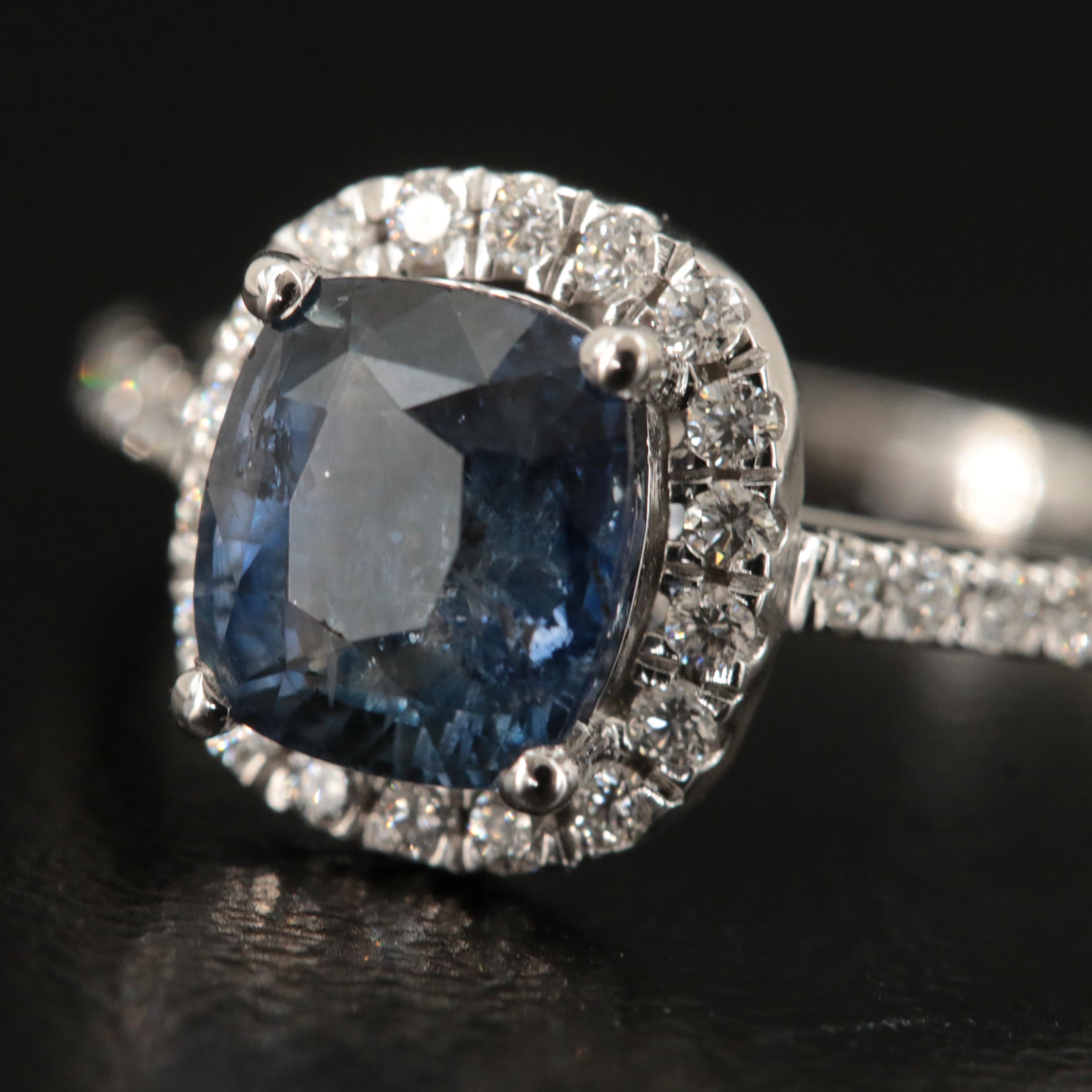 14K 1.61 CT Sapphire and Diamond Halo Ring