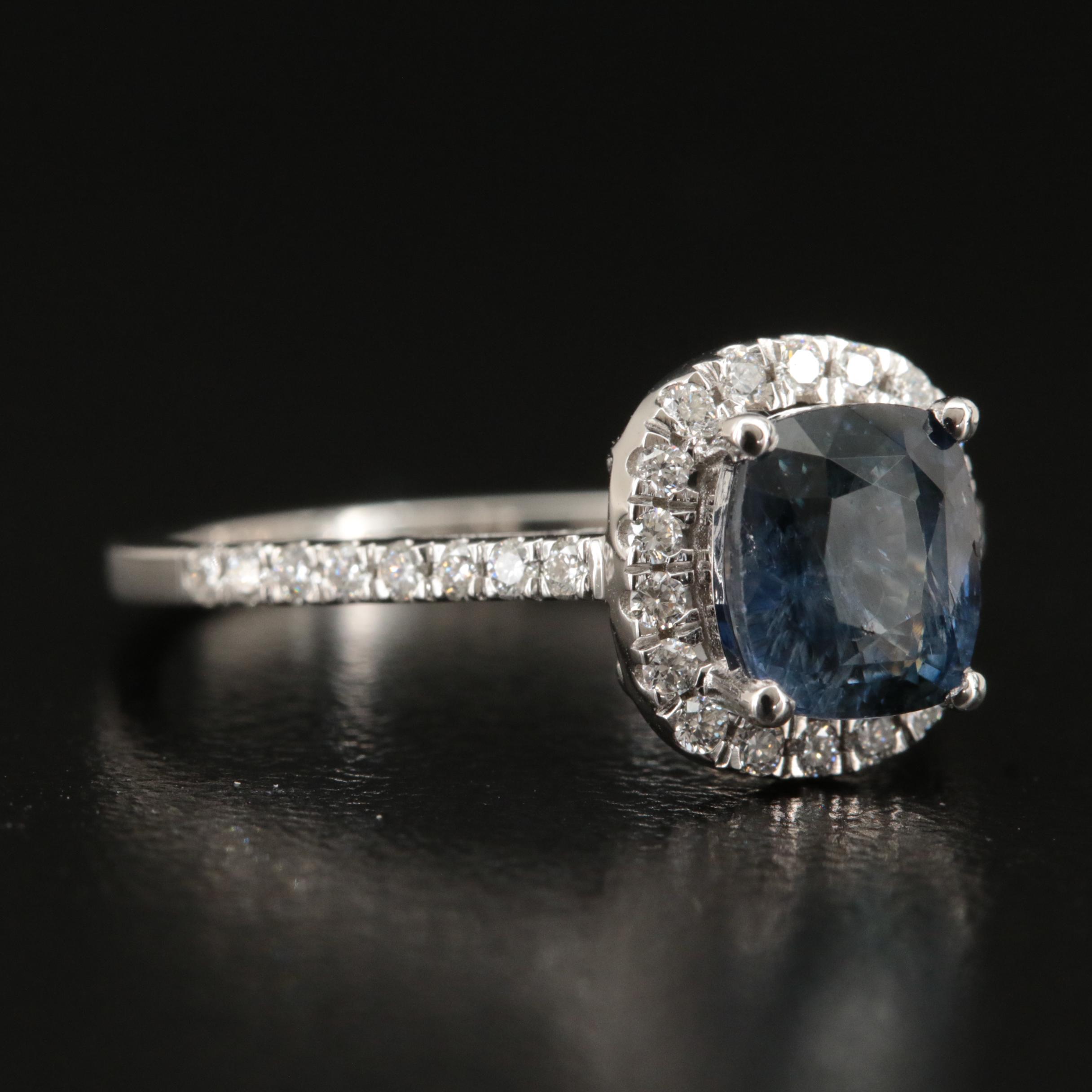 14K 1.61 CT Sapphire and Diamond Halo Ring